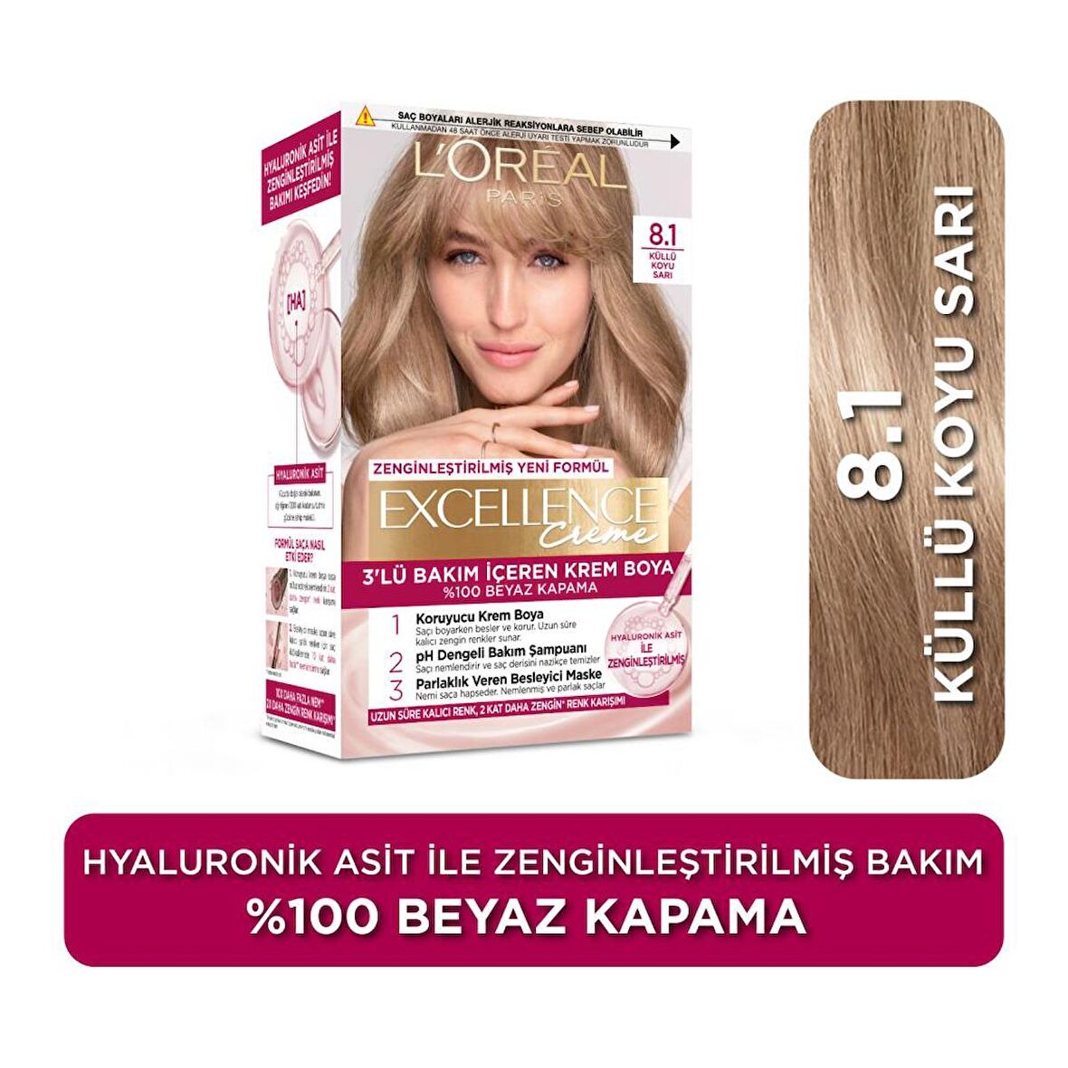 L’Oréal Paris Excellence Creme 8.1 Küllü Koyu Sarı Saç Boyası