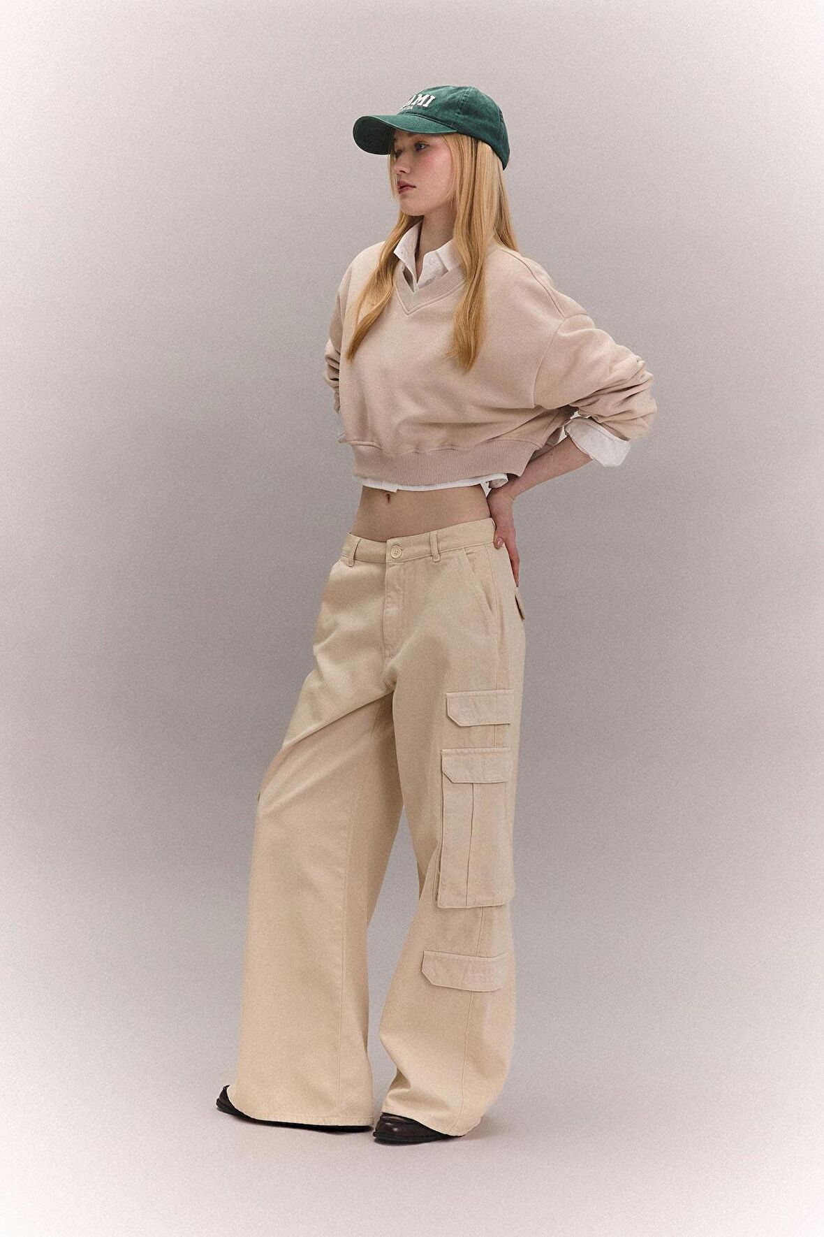 DeFacto Coool Basic Düz Wide Leg Geniş Bol Paça Pantolon Gabardin Kumaş Kargo Cepli C3890AX24SPBG702