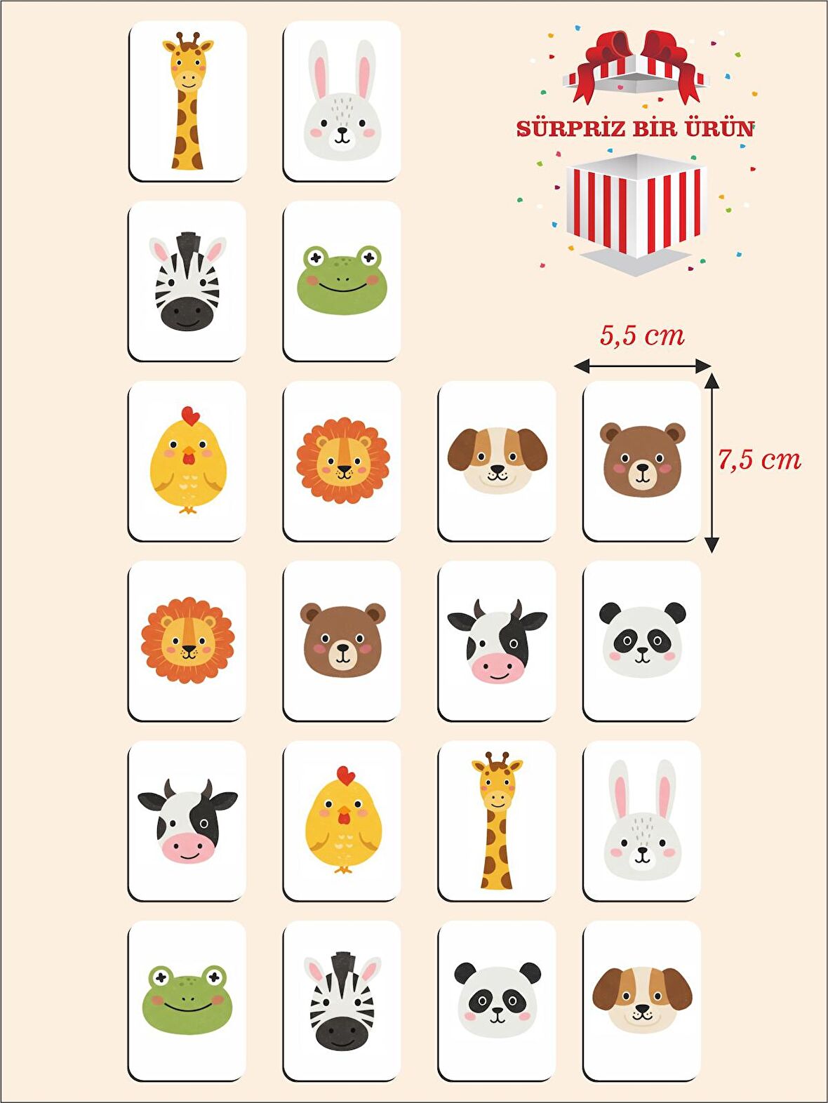 Zeka Kartları Ahşap Eğitici Hafıza Eşleştirme Oyunu Sevimli Hayvanlar Puzzle Oyuncak ( 5,5 x 7,5 CM)