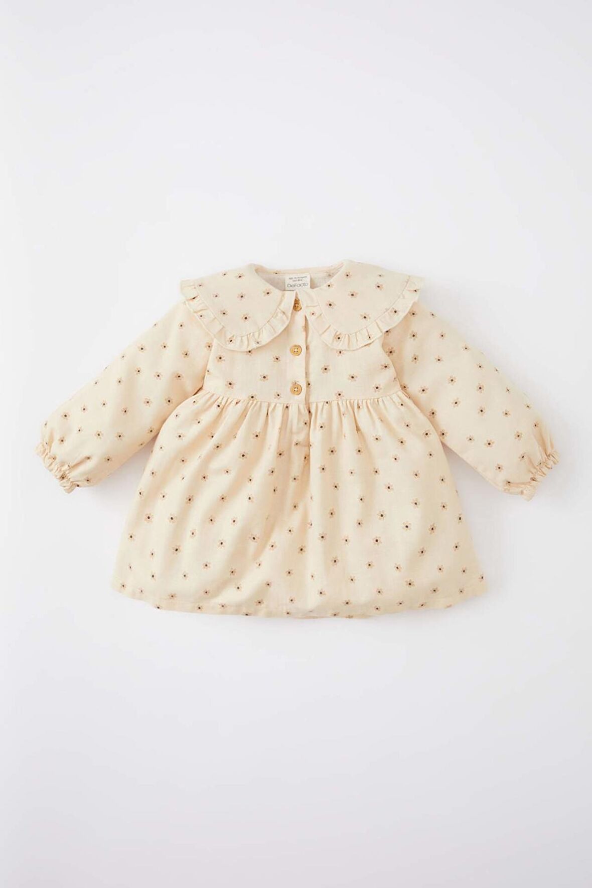 Kız Bebek Çiçekli Uzun Kollu Twill Elbise