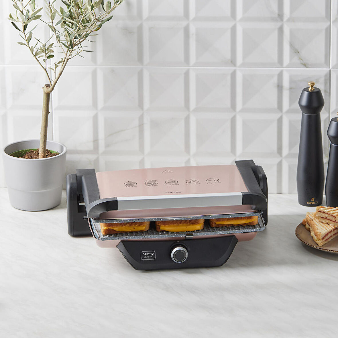 Karaca Gastro Classic Izgara Ve Tost Makinesi Rosegold 2000 W 6 Dilim Kapasiteli