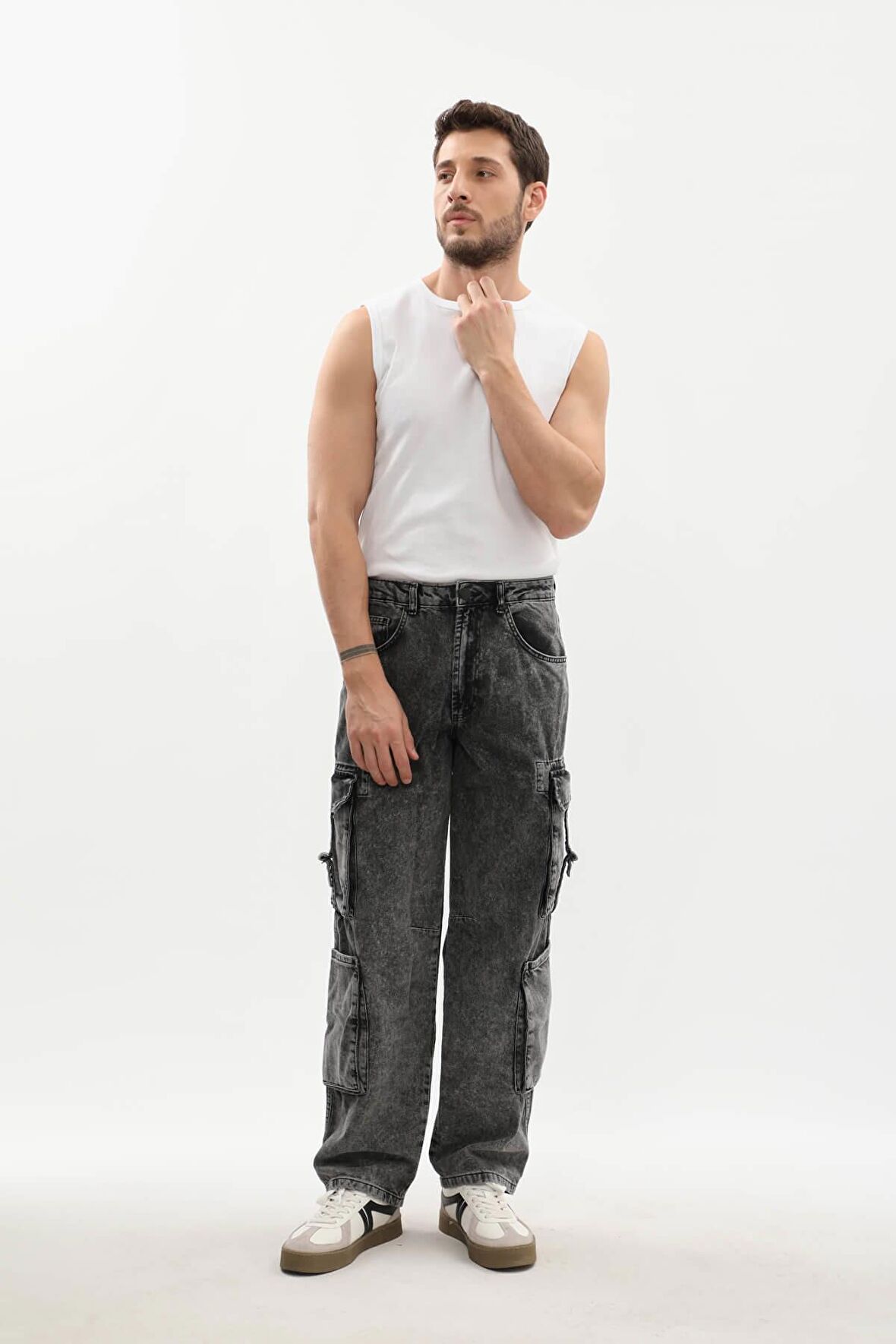 Erkek Kargo Cepli Jean Pantolon