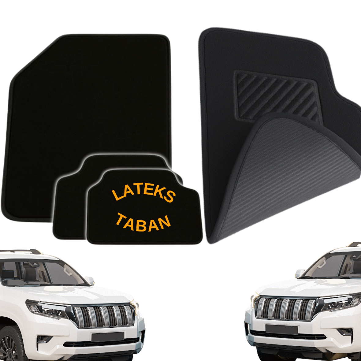 Beylini Oto Paspas Halı Kaymaz Taban Yıkanabilir Silinebilir Universal Tüm Araç ve Modellere Uyumlu Lüks Siyah Lateks Taban 4 Parça Siyah