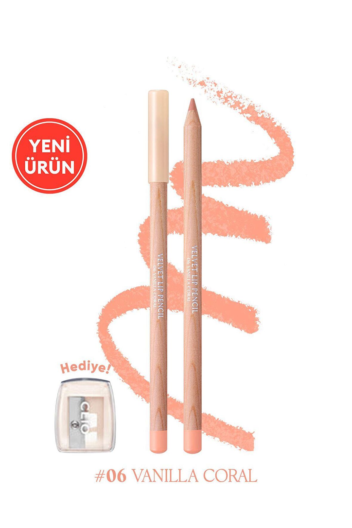 Kremsi Formüle Sahip Dudak Kalemi ve Kalemtıraş Seti CLIO Velvet Lip Pencil Set 06 Vanilla Coral