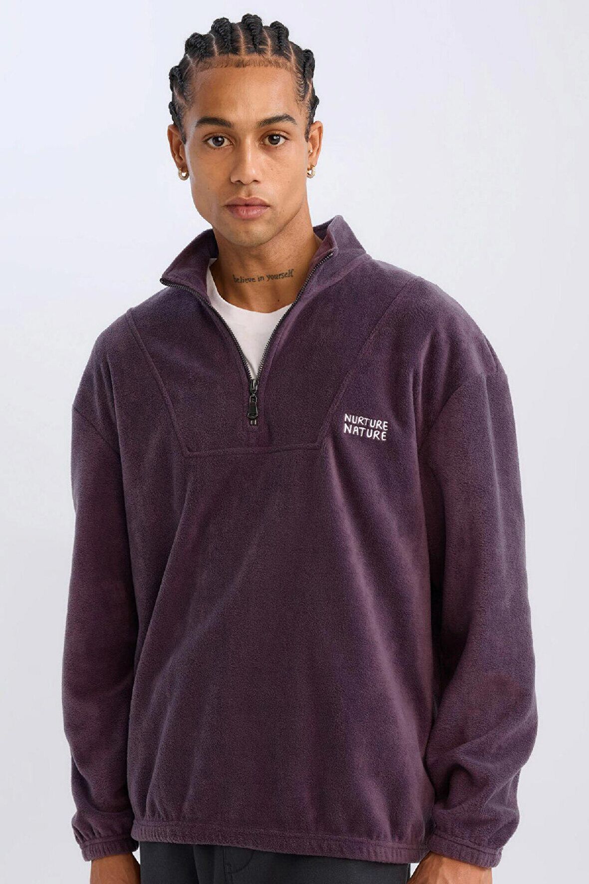 DeFacto Comfort Regular Fit Rahat Kalıp Dik Yaka Baskılı Polar Sweatshirt C7793AX24AUPR148