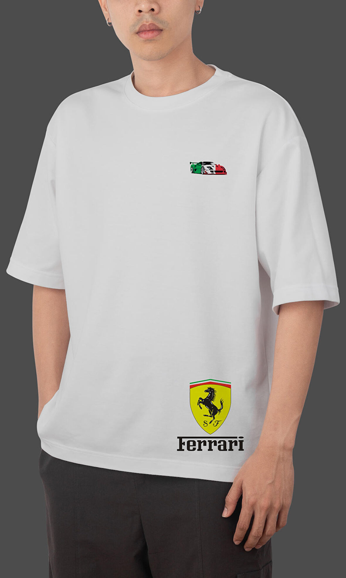 Ferrari F40 Spor Araba Hobi Kadın Erkek Oversize Tişört