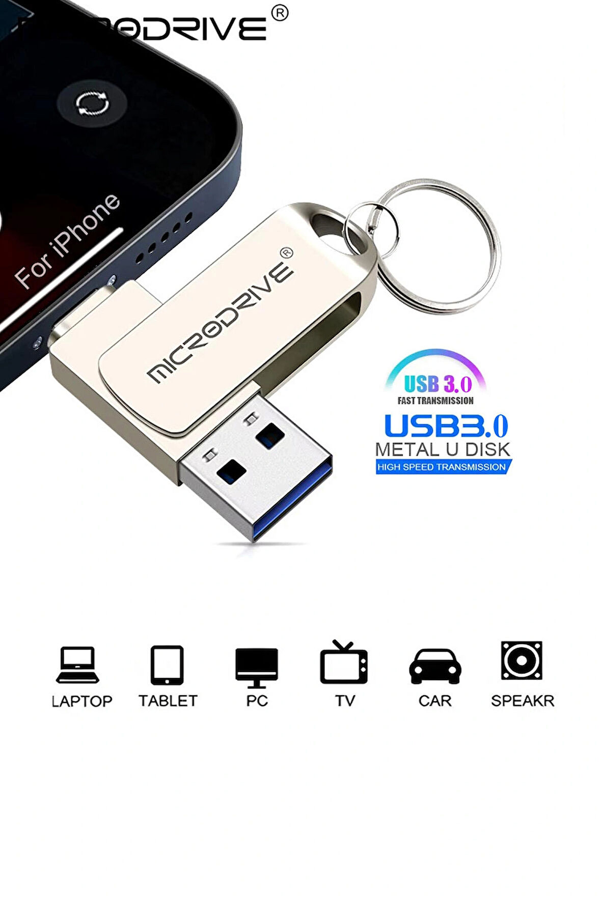  MicroDrive İphone Uyumlu 128 Gb Lightning ve Usb 3.0 Flash Bellek Otg Çift Giriş Hızlı Premium