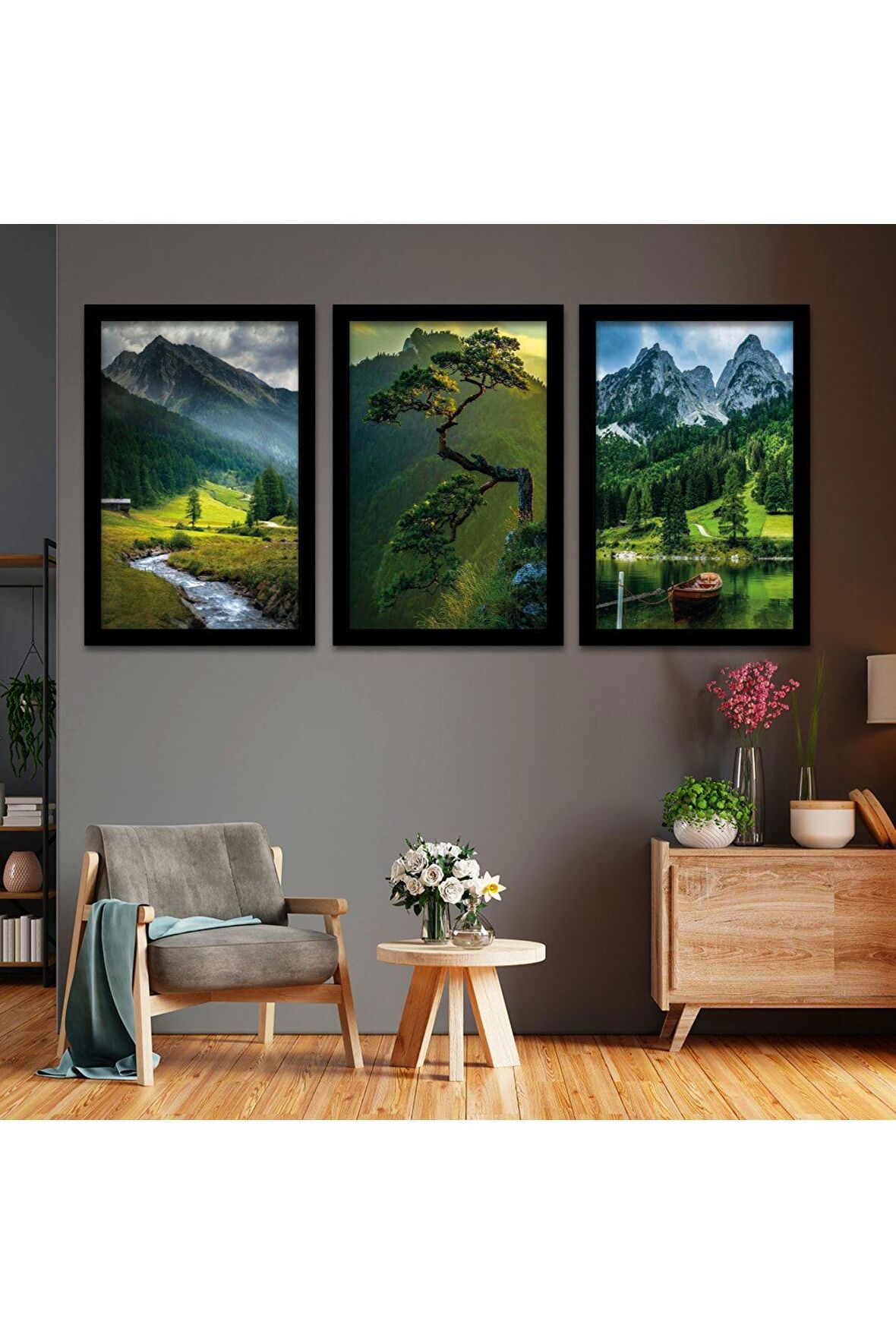 GÜMÜŞ AYNALI PLEKSİ ÇERÇEVELİ ALTIN ÇİZGİLİ BÜYÜK ŞEKİLLER TABLOSU