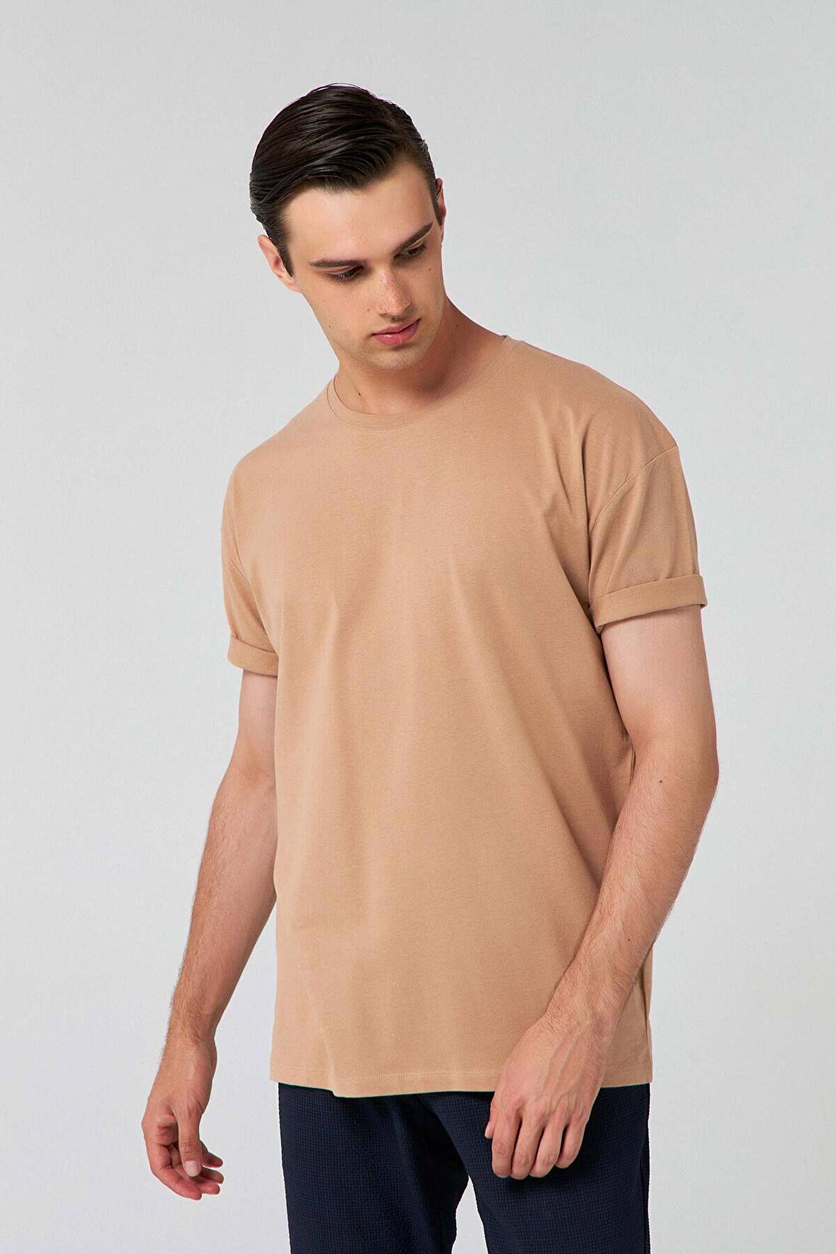 Ds Damat Oversize Bej Bisiklet Yaka %100 Pamuk T-Shirt 6HC14ORT02006