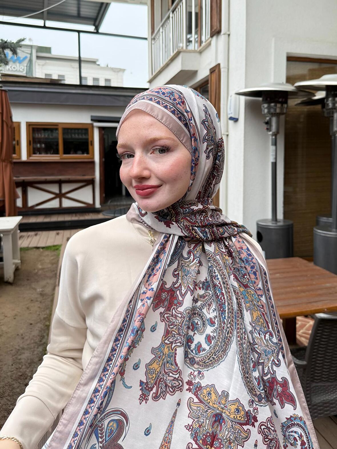 Timeless Wieve Serisi Etnik Desen Şal Vizon