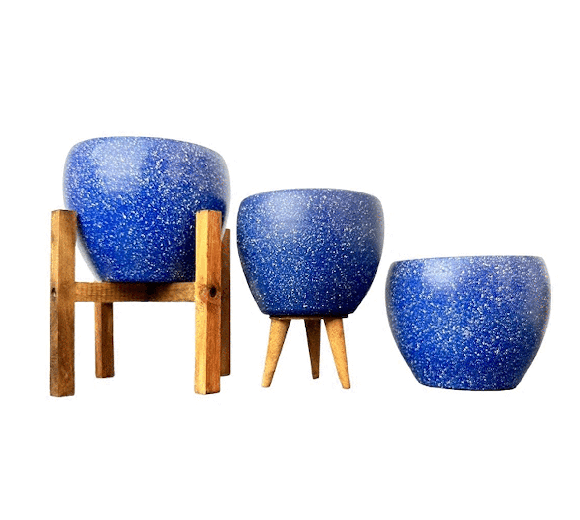 Ev Dekorasyon Lacivert Granit Toprak Saksı Saksılık Salon Çiçeklik Üçlü Set - 15 CM