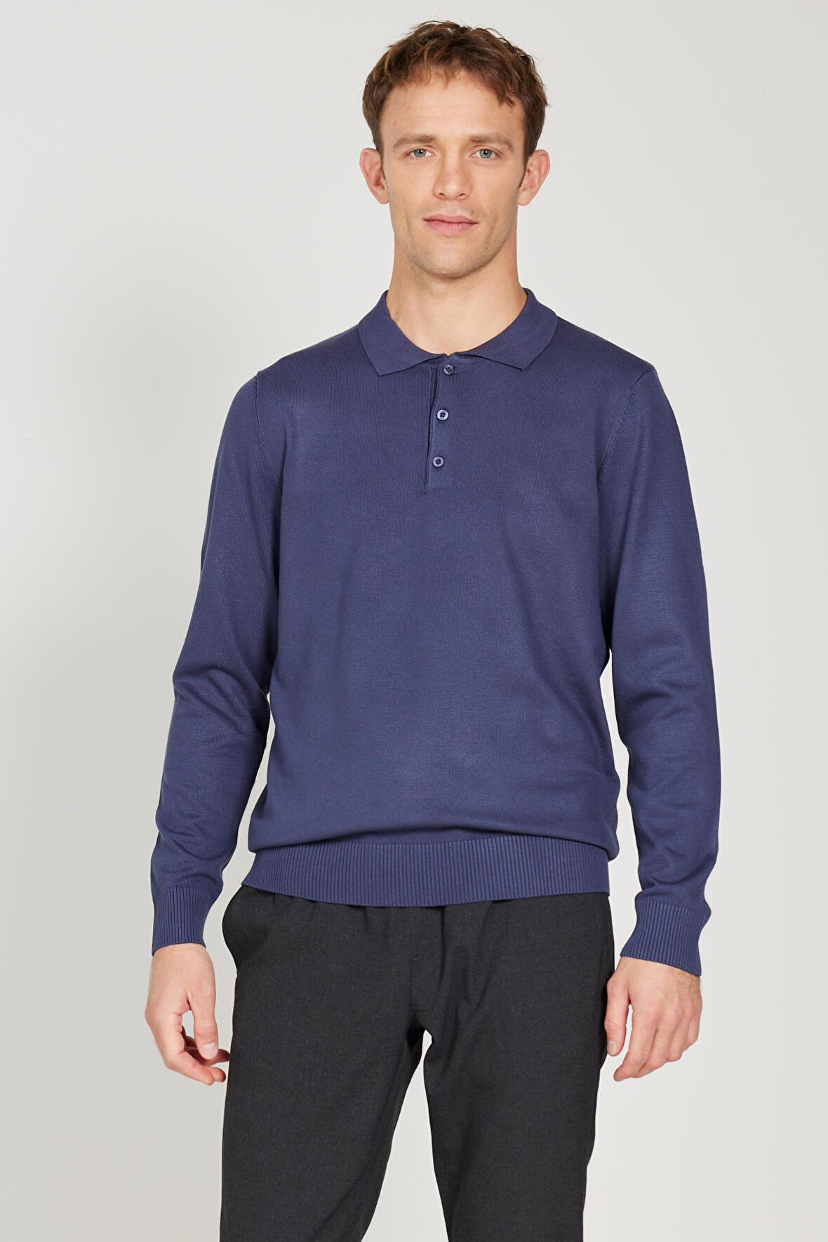 Standart Fit Normal Kesim Polo Yaka Triko Kazak