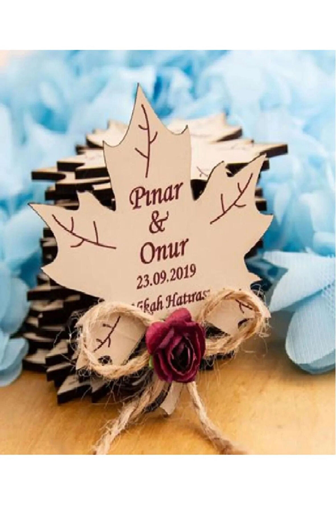  Ahşap Yaprak Model Magnet Nikah Düğün Nişan Hatırası 20 adet