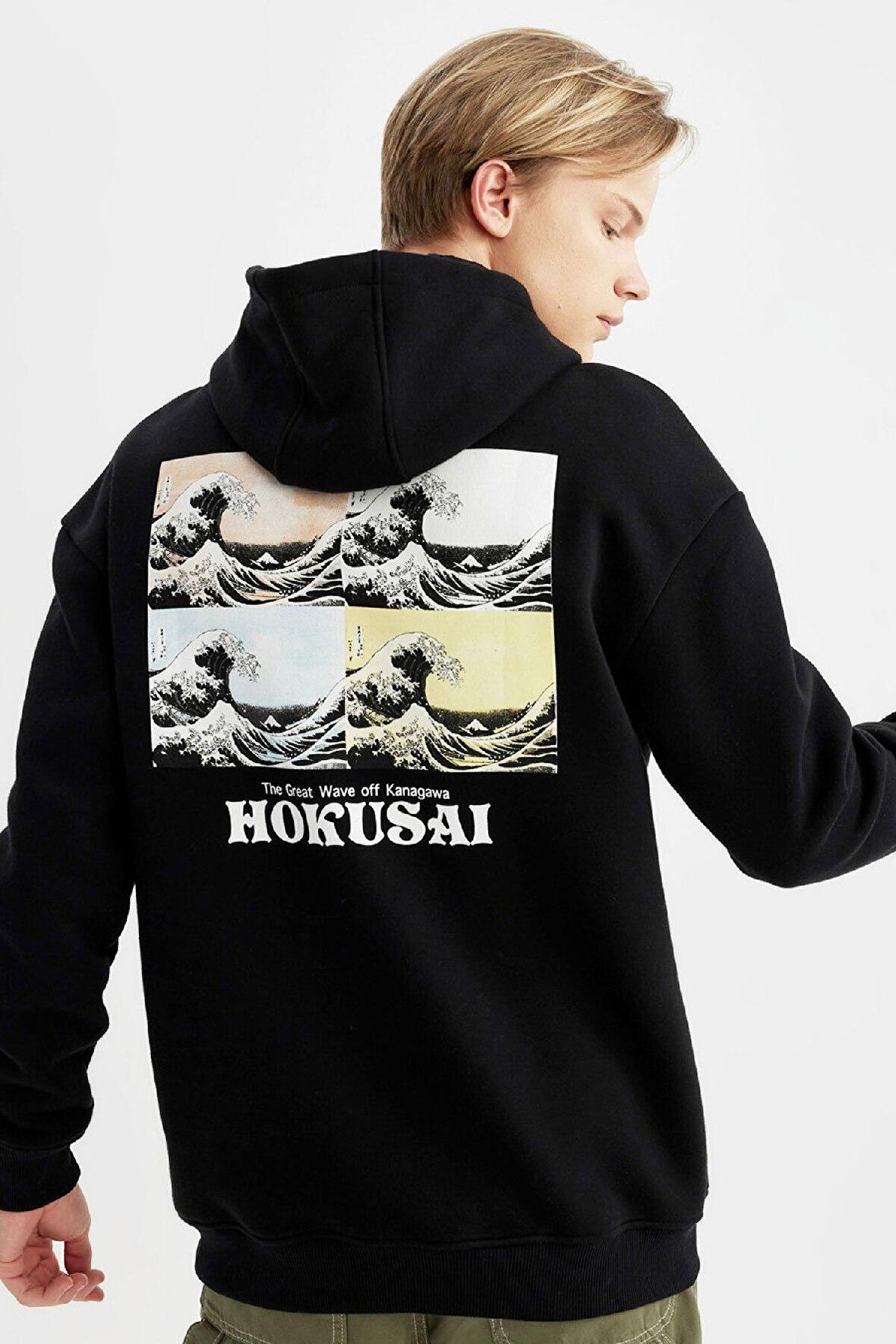 DeFacto Art Hokusai Boxy Fit Kapüşonlu Sırt Baskılı Sweatshirt B0371AX23CWBK81