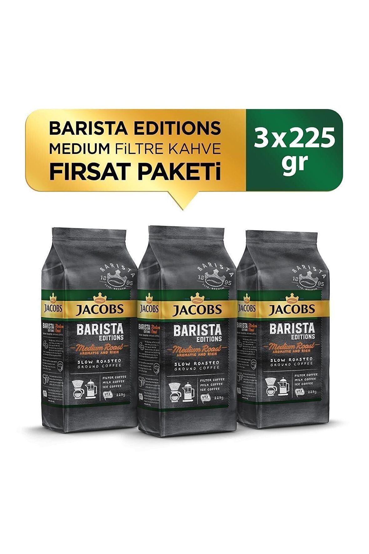 Jacobs Barista Editions Filtre Kahve Medium Roast 225 gr x 3 Adet - Zengin ve Aromatik