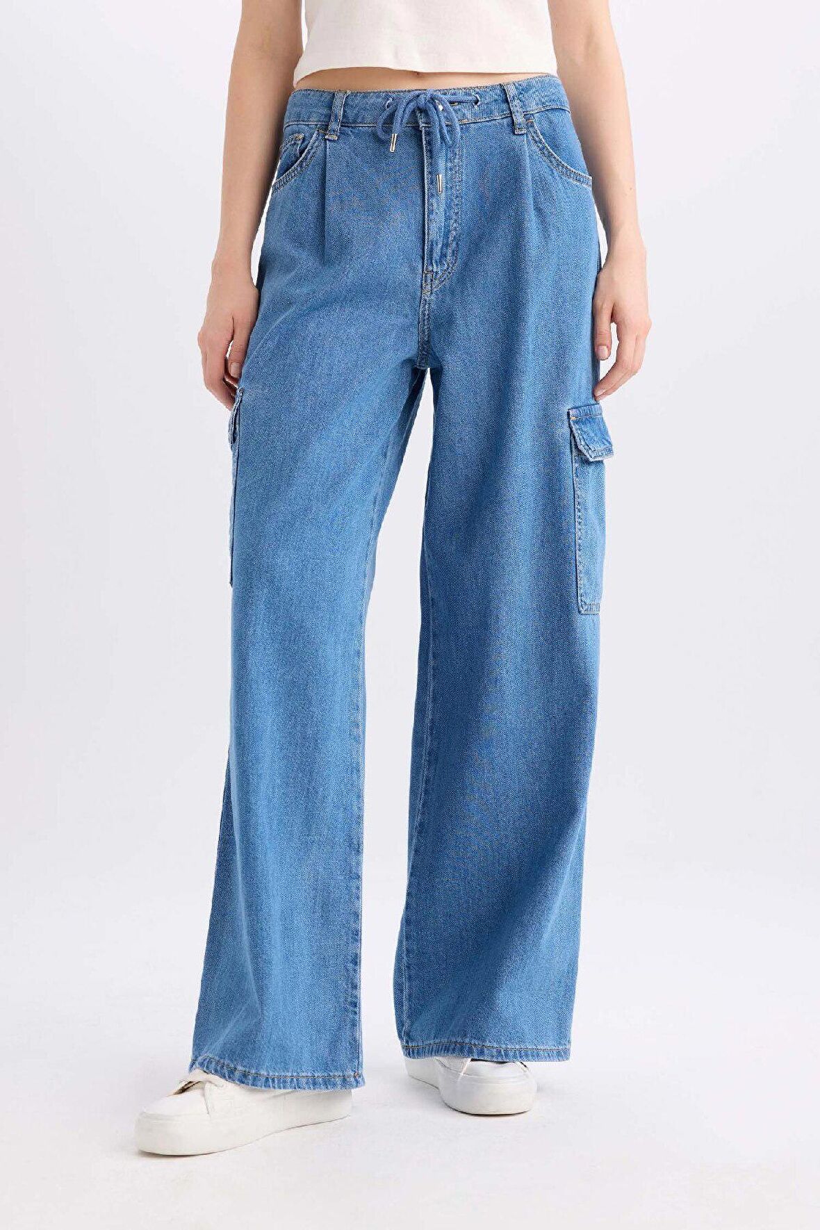 DeFacto Wide Leg Kargo Yüksek Bel Uzun Yumuşak Jean Pantolon C1244AX24SMNM28