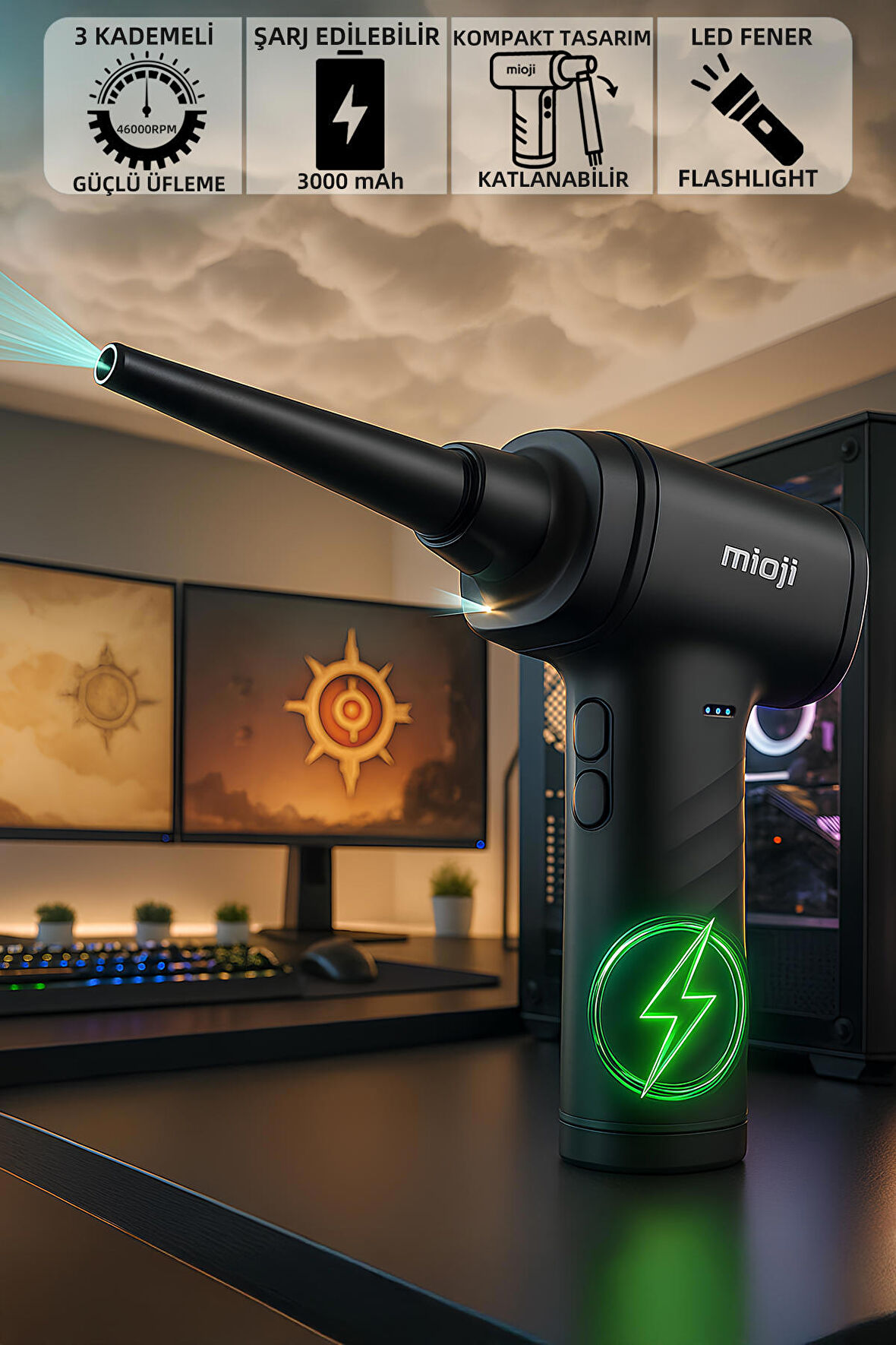 Mioji Mio AD72 3000mAh 46000RPM 3 Kademeli Taşınabilir Güçlü Hava Üfleme ve Vakum Cihazı