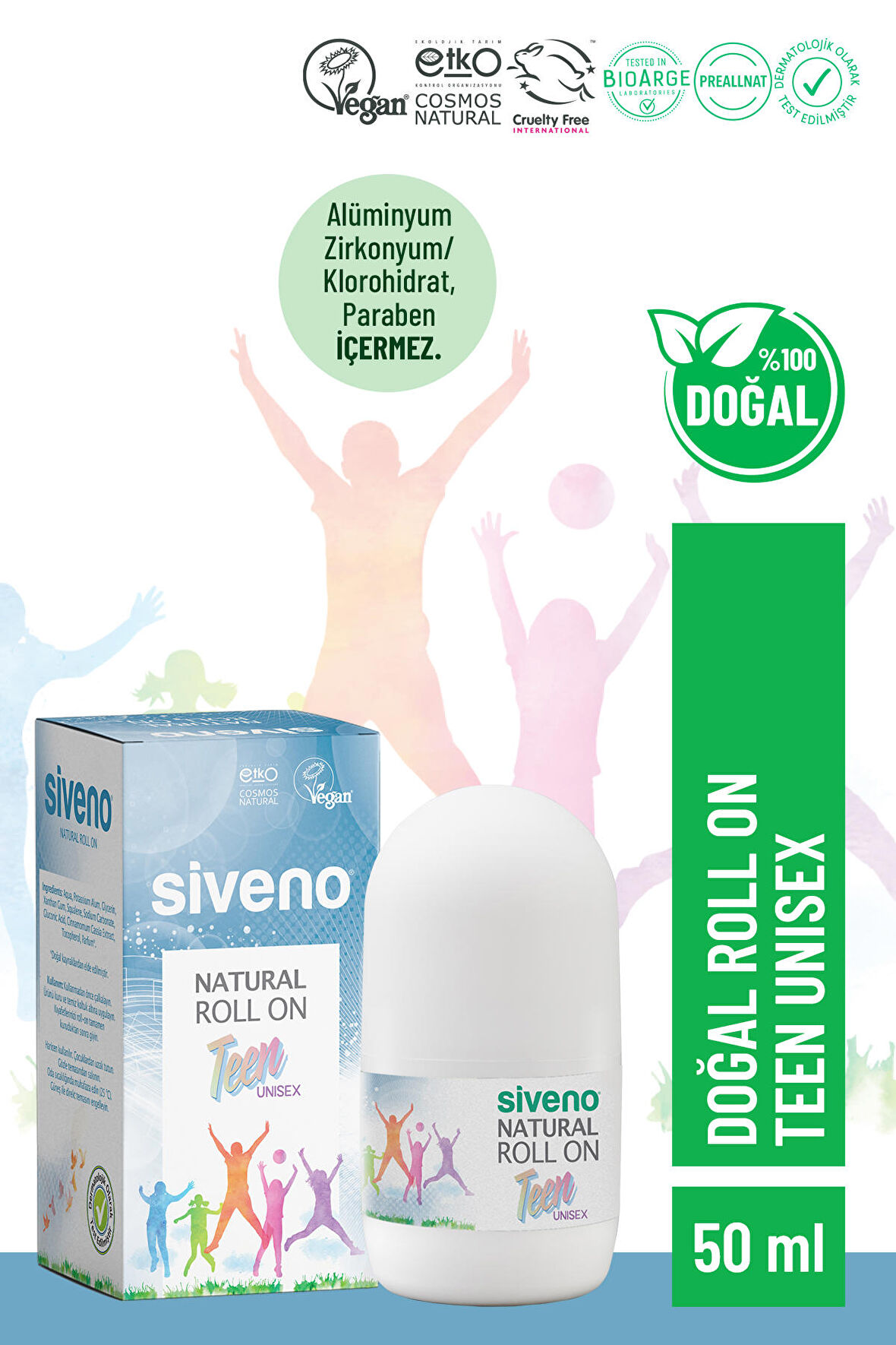 Siveno %100 Doğal Roll-On Unısex Deodorant Ter Kokusu Önleyici Bitkisel Lekesiz Vegan 50 ml