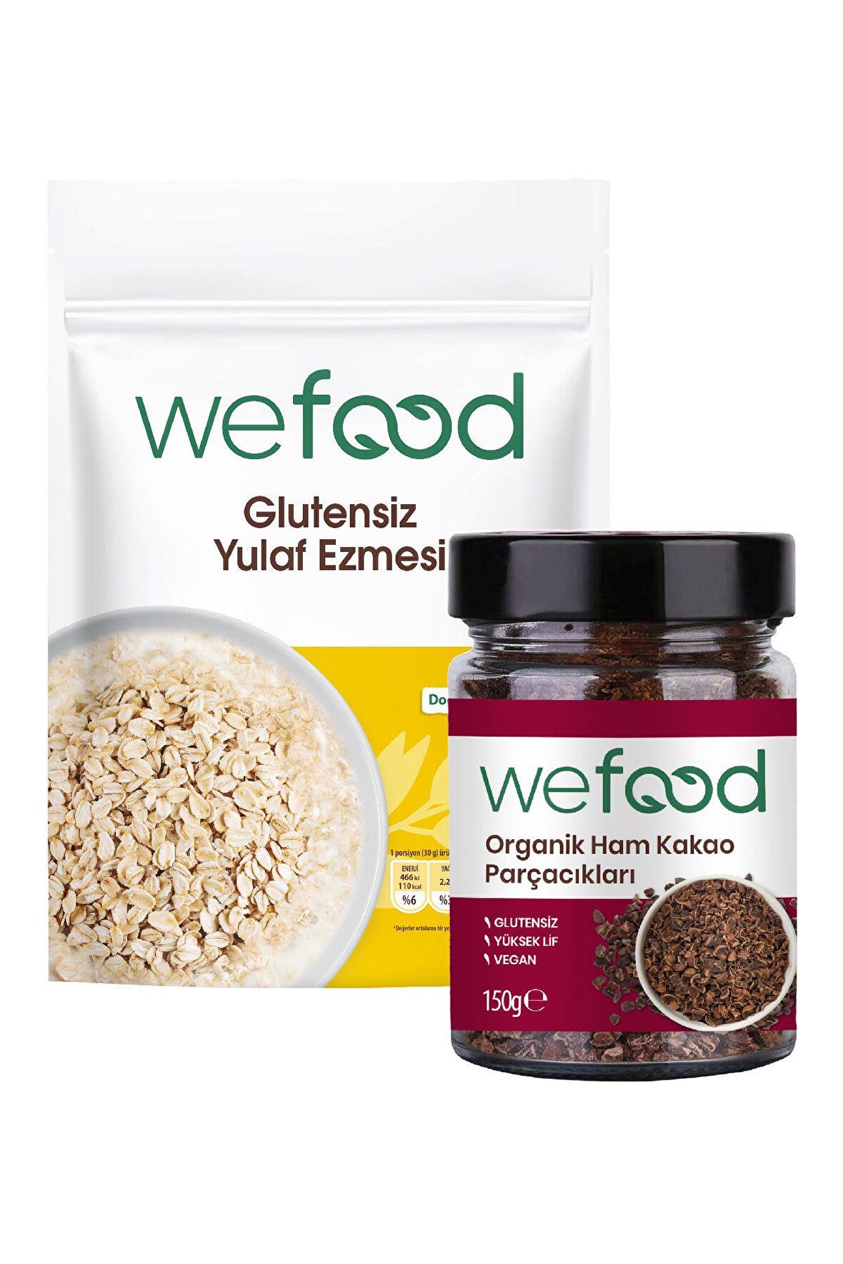 Wefood Glutensiz Yulaf Ezmesi 300 gr + Organik Ham Kakao Parçacıkları 150 gr