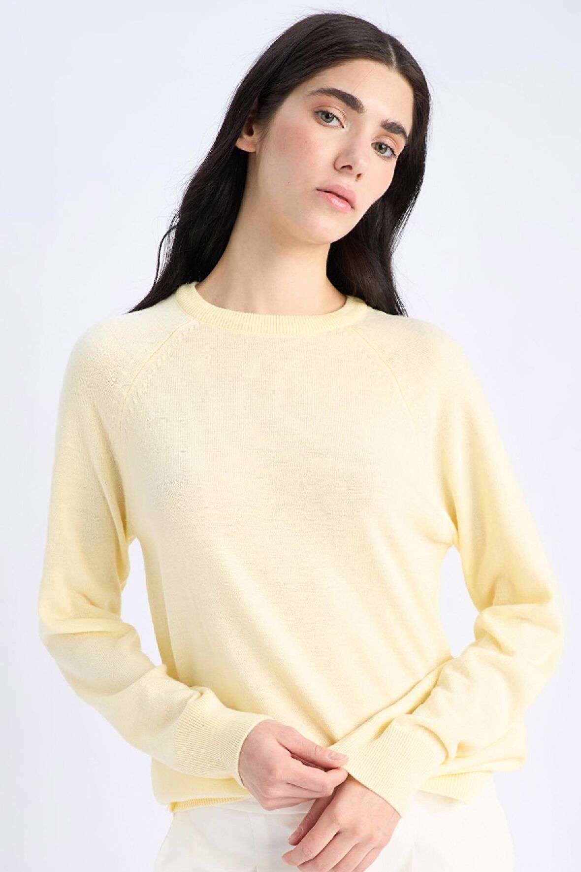 	Regular Fit Yumuşak Dokulu Bisiklet Yaka Basic Düz Triko Kazak