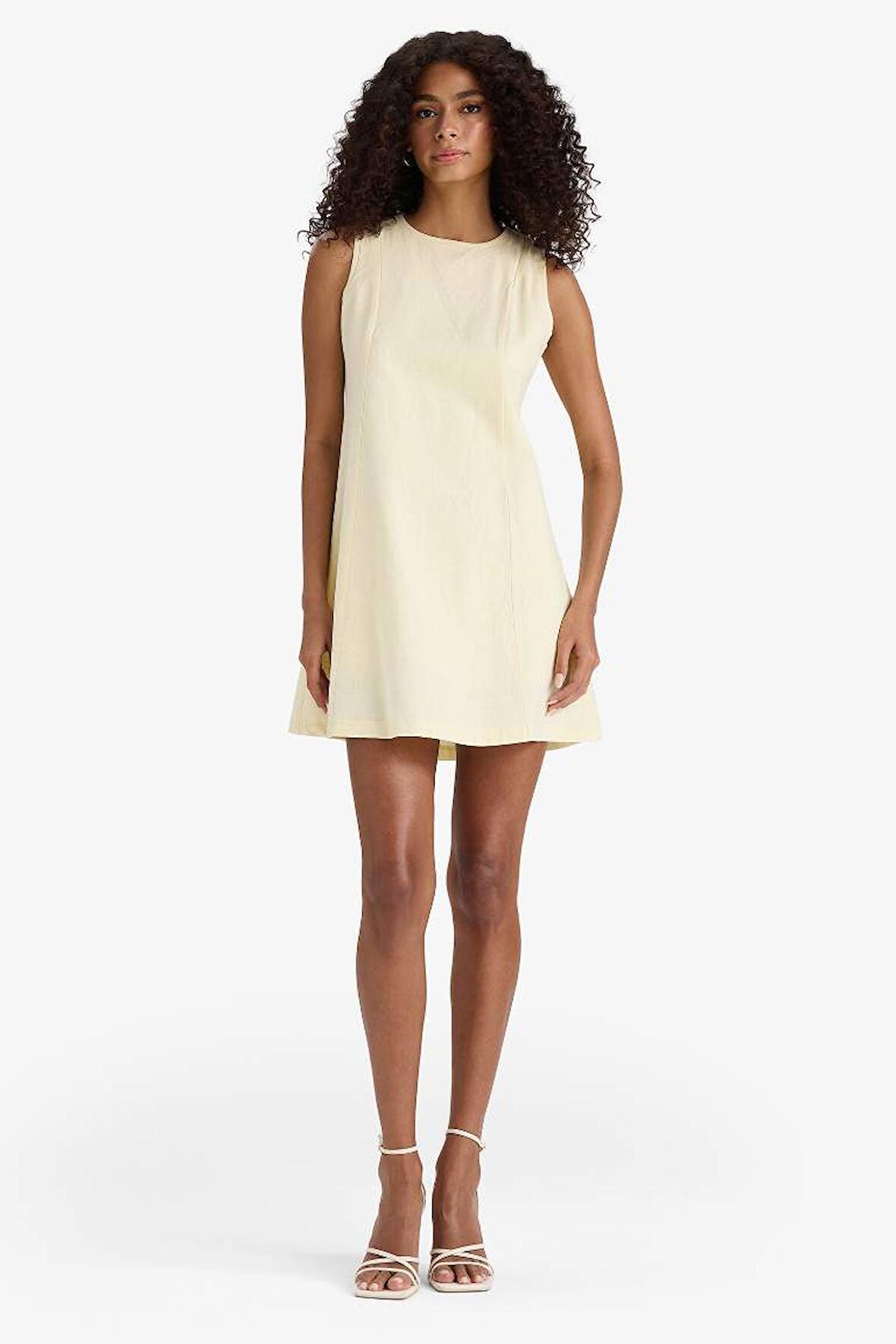 Bisiklet Yaka Keten Görünümlü Kolsuz Mini Elbise