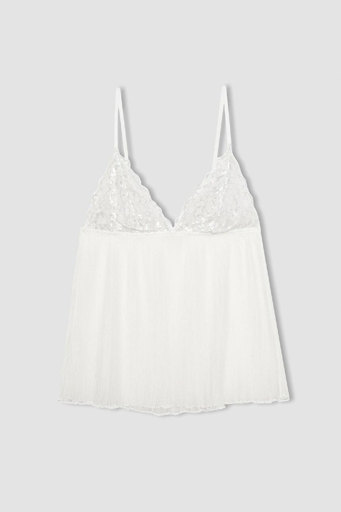 DeFacto Bridal Dantel Beyaz Askılı Pijama Üstü-Fall in Love B0208AX24SPWT46