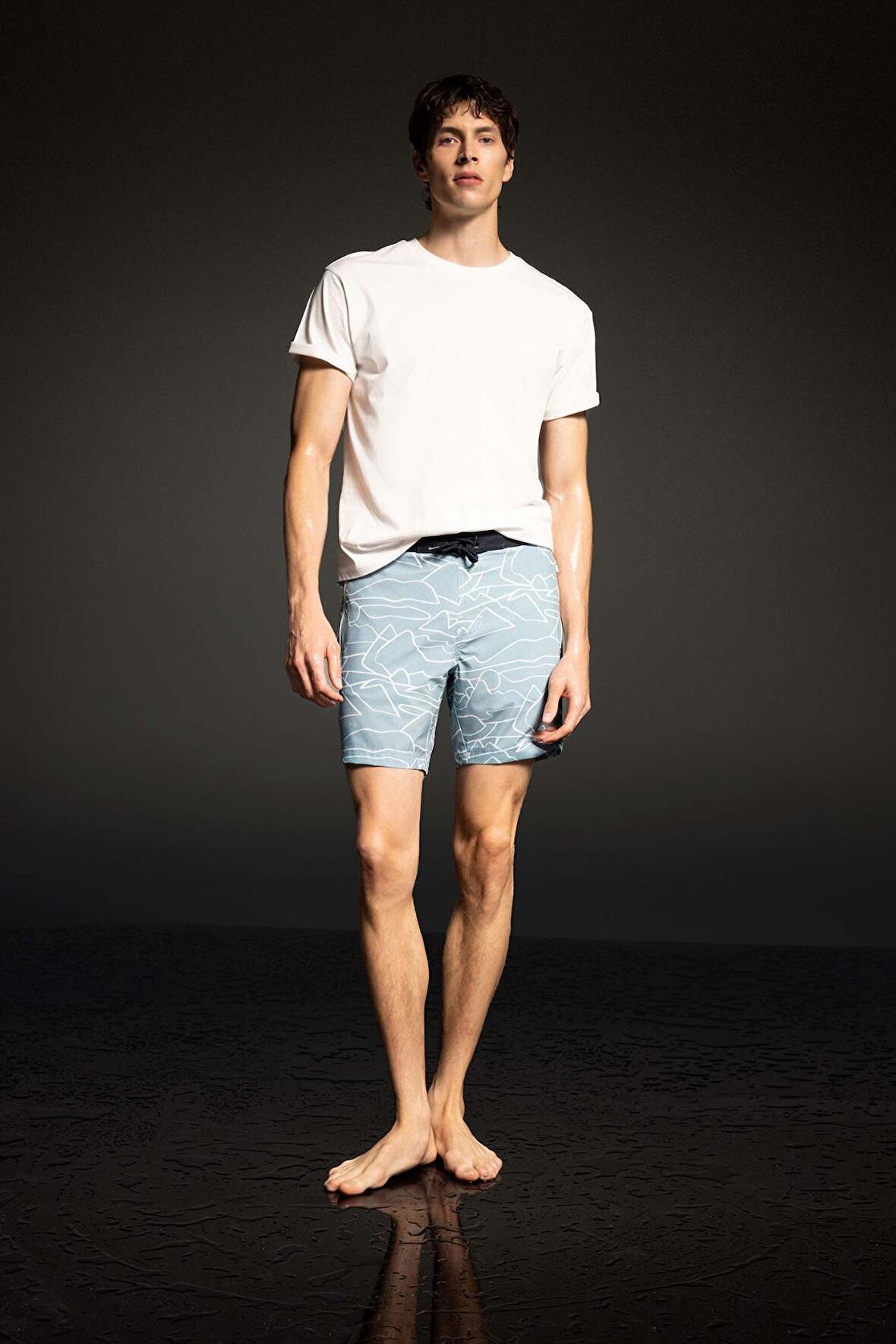 DeFactoFit Regular Fit Baskılı Esnek Dokulu Diz Boyu Sporcu Deniz Şortu B5992AX24HSBE107