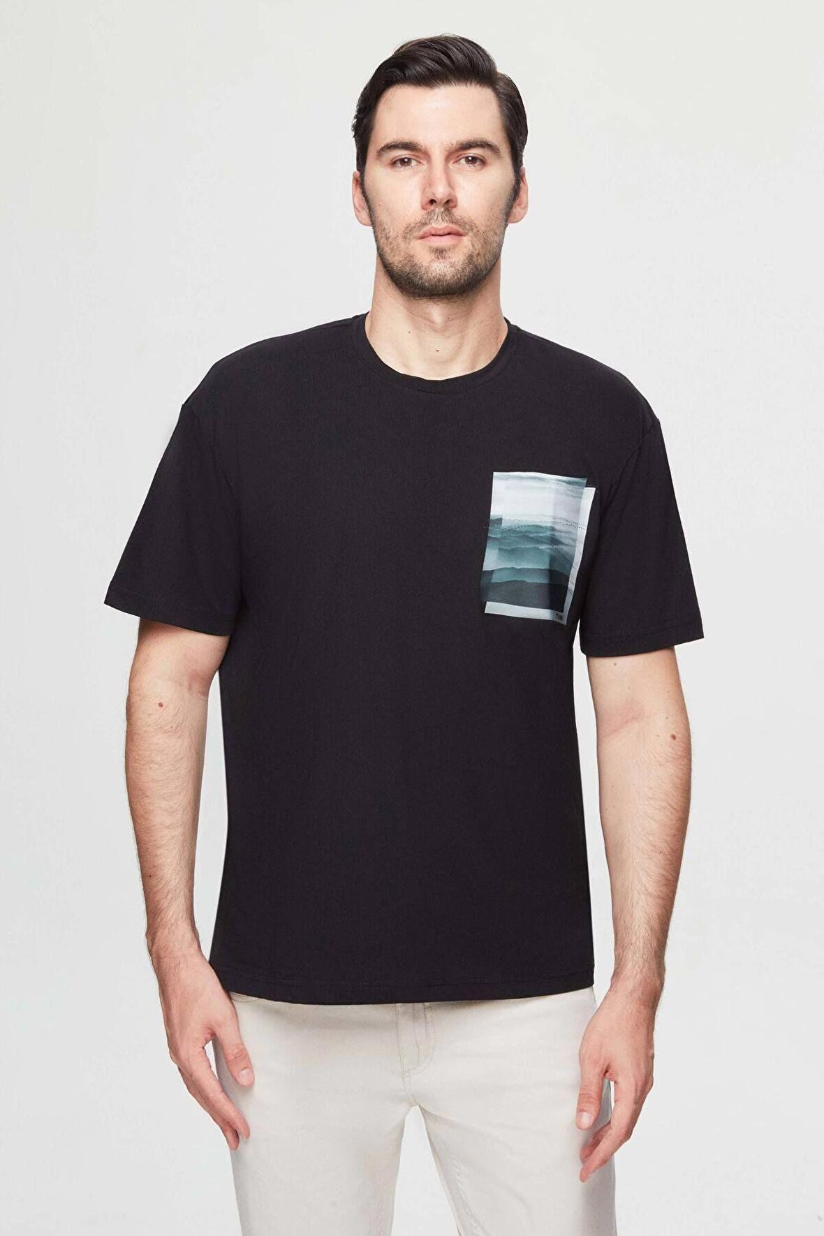 Oversize Siyah Baskılı %100 Pamuk T-shirt 2EC14ORT05210