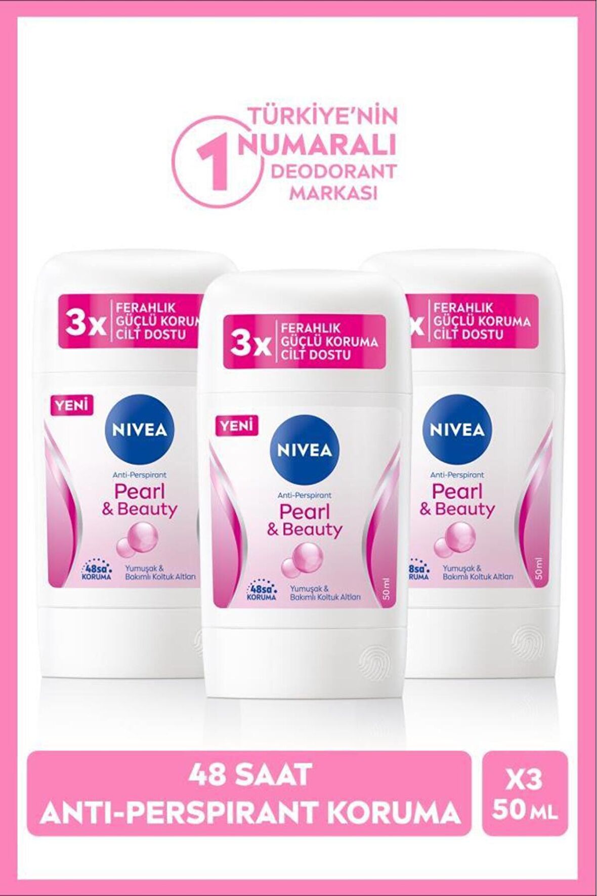 Nivea Kadın Stick Deodorant Pearl&Beauty 50ml, 48 Saat Koruma, X3 Adet