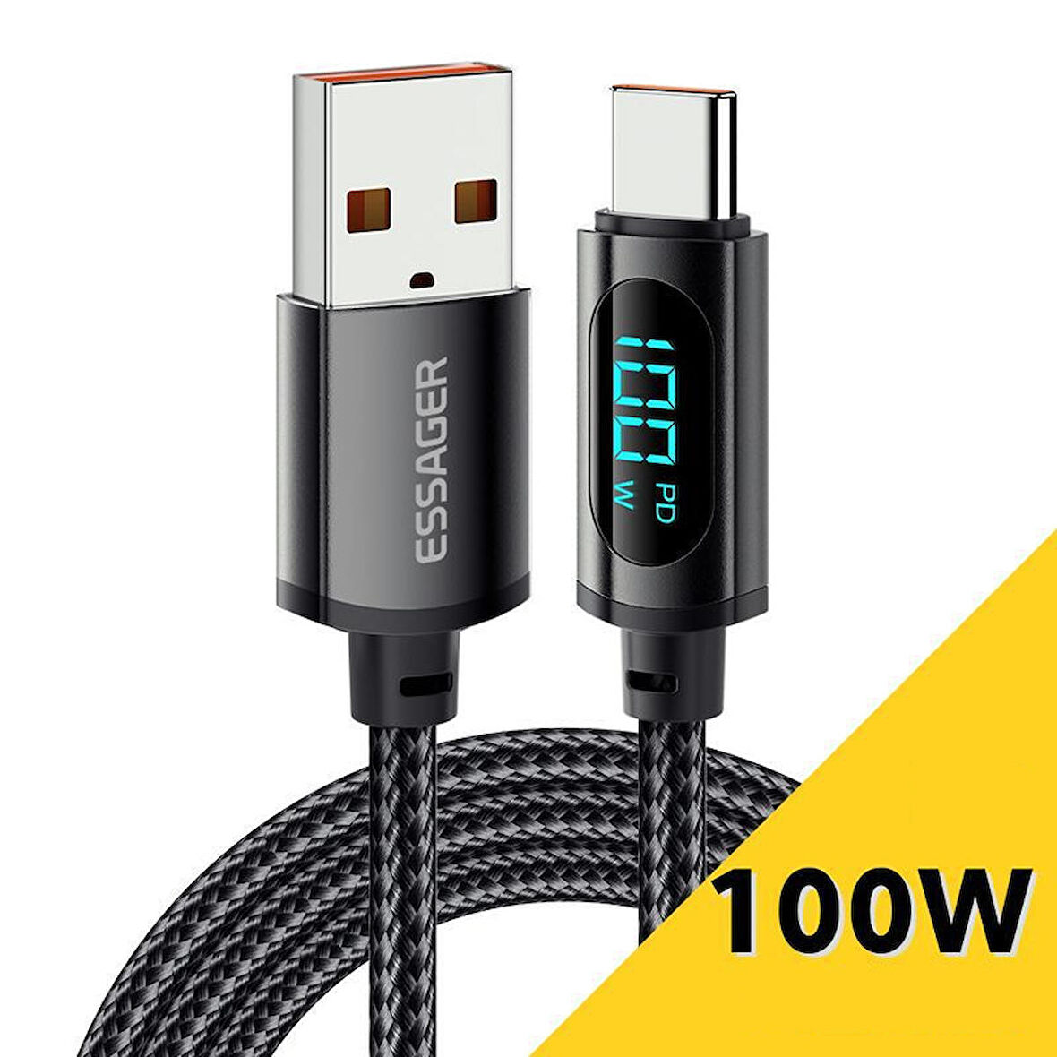 Valkyrie Essager Type-C to USB  Data Hızlı Şarj Kablosu Dijital Ekran ES-X28U 7A 100W 480Mbps %100 Orjinal 2 METRE