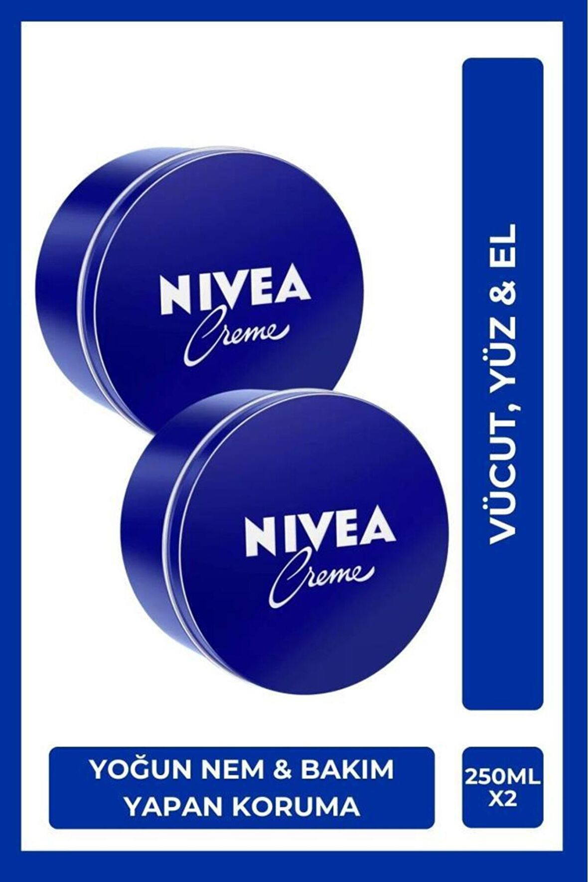 Nivea Creme Nemlendirici Vücut Kremi 250ml, El Yüz ve Vücut, Yumuşak ve Pürüzsüz Cilt, X2 Adet