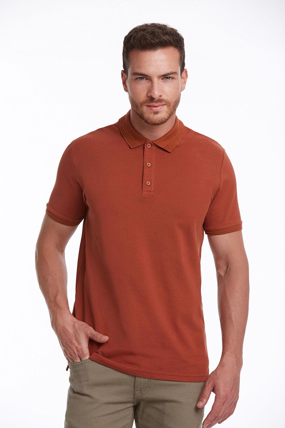 Kiremit Regular Fit %100 Pamuk Polo Yaka Tişört | S