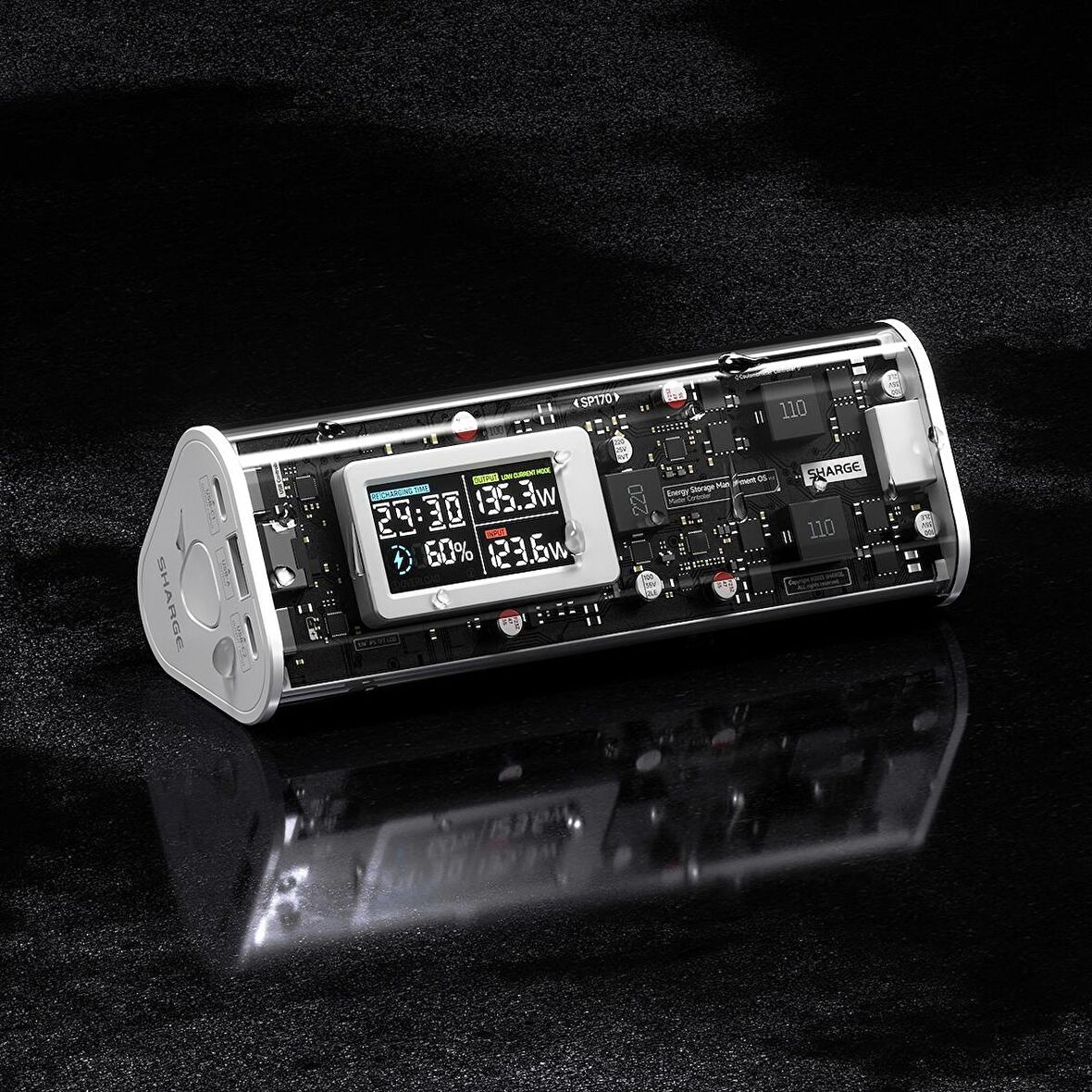 Sharge 170W - Yüksek Güçlü ve Şeffaf Tasarımlı GaN Powerbank - Gri