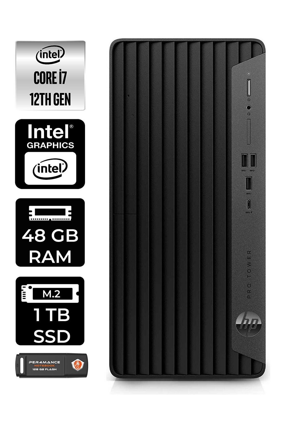 HP PRO TOWER 400 G9 i7 12700 48GB RAM 1TB SSD FDOS 6U3M9EA MASAÜSTÜ PC & PER4 BELLEK