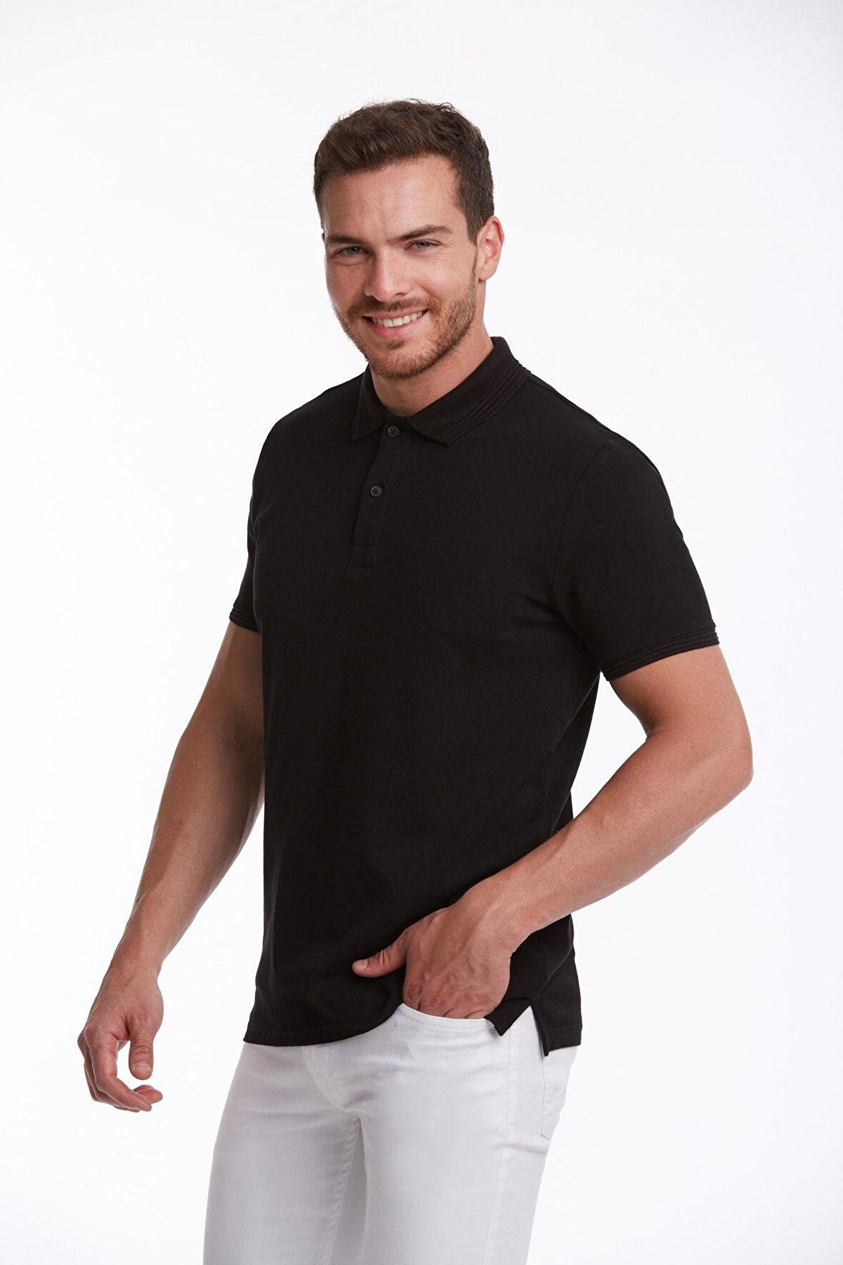 Siyah Regular Fit %100 Pamuk Polo Yaka Tişört | 4XL