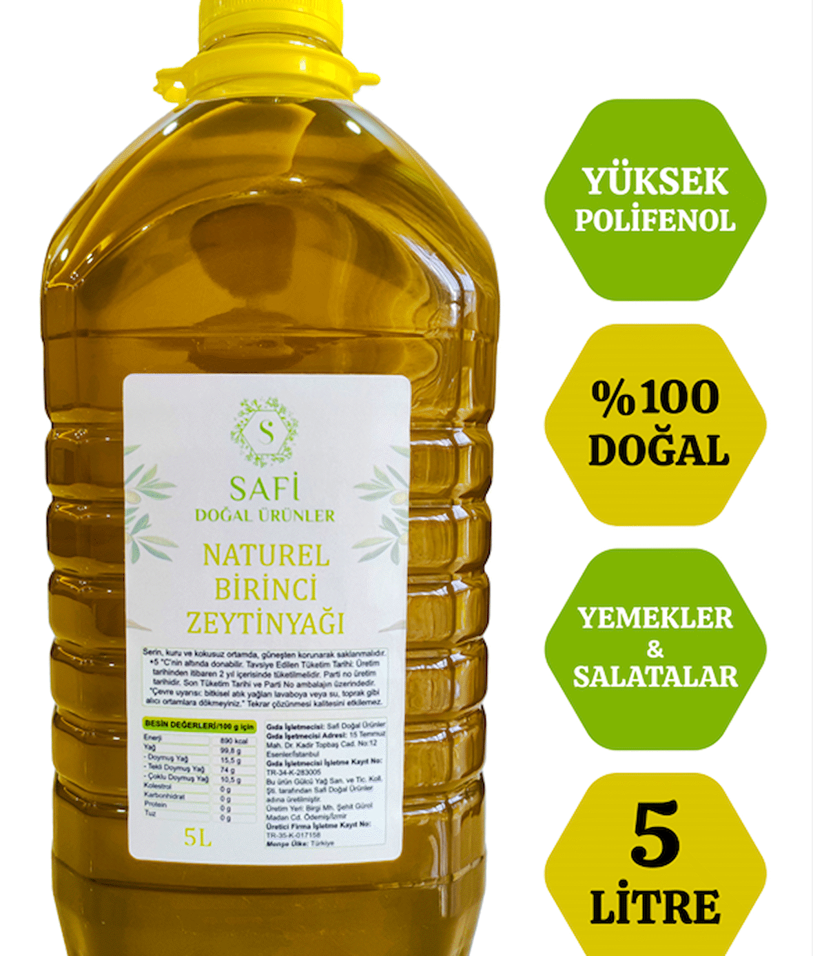 Naturel Birinci Zeytinyağı 5 Litre Yemekler ve Salatalar İçin