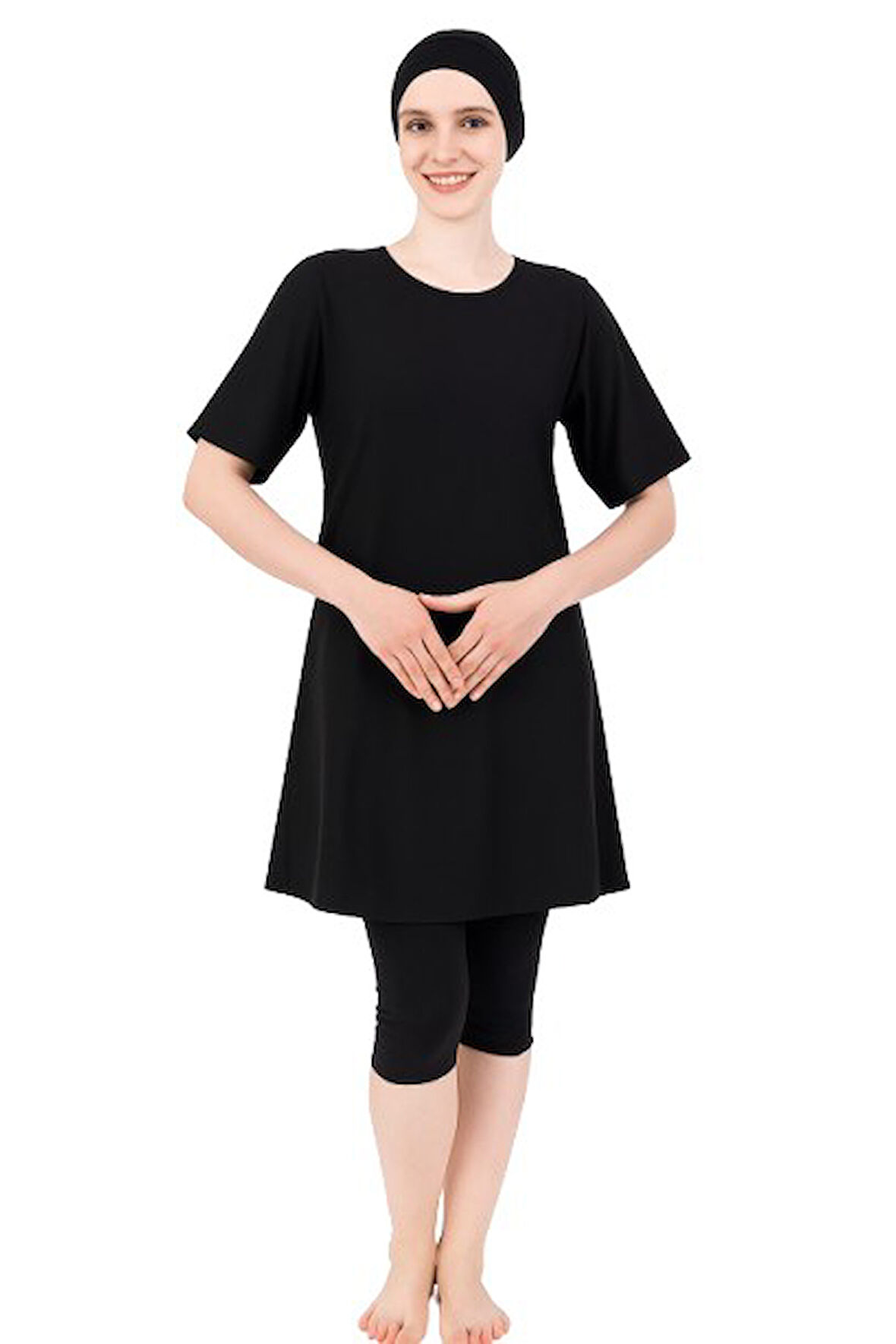 Form Angel Kadın Düz Renk Büyük Beden Kısa Kollu Likralı Tesettür Mayo