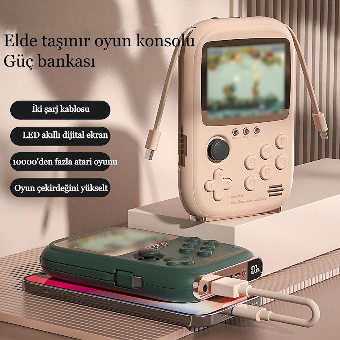 Taşınabilir 3.2 inç Mini oyun Konsolu ve Çift Şarj USB Power Güç Bank Retro Çocuk Oyunları 10000