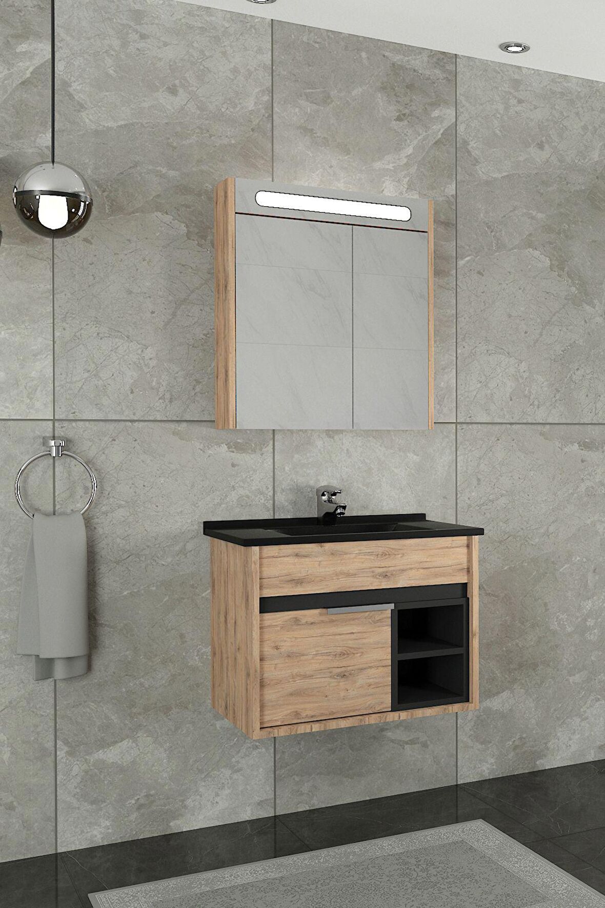 NAPOLİ 65 CM SİYAH LAVABOLU BANYO DOLABI DORADO/ANTRASİT - BOY DOLAP HARİÇ 