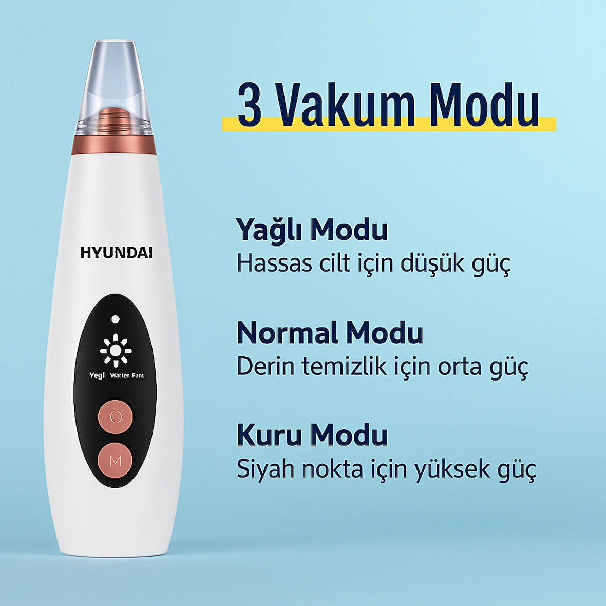 Hyundai Vakumlu Siyah Nokta Temizleyici – 6 Başlık, Güçlü Vakum, Şarjlı  6 Başlıklı