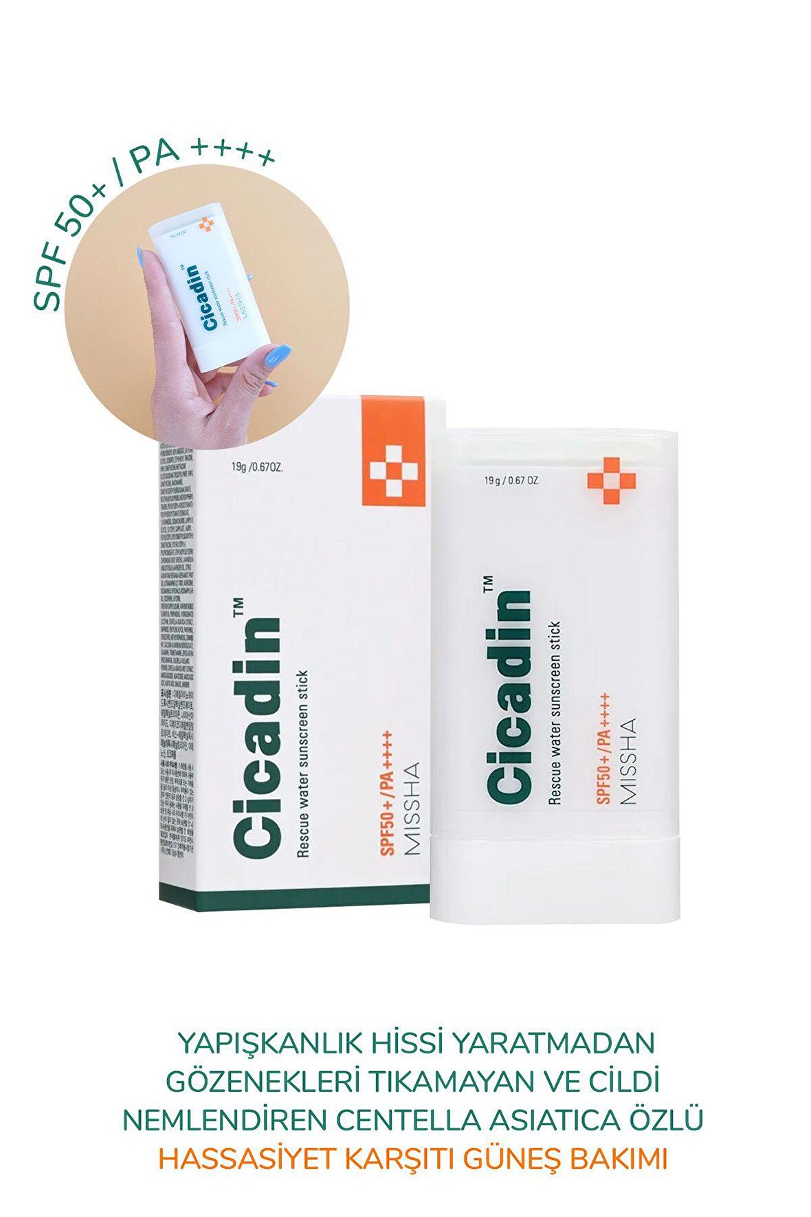 Hassas Ciltler İçin Hafif Dokulu Stick Güneş Kremi Cicadin Rescue Water Sunscreen StickSPF50+ PA++++