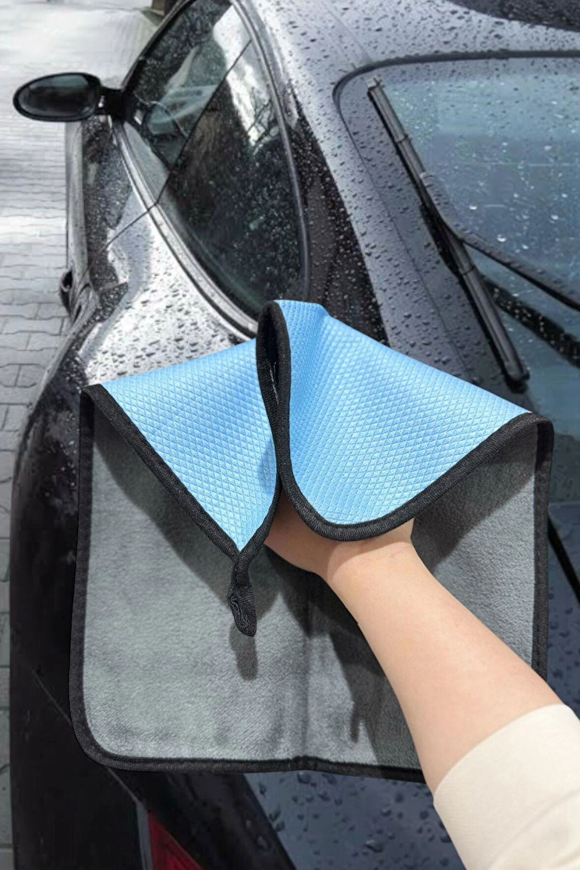 Çift Taraflı Mikrofiber Oto Kurulama Araba Temizleme Silme Bezi, Cam Bezi + Kurulama Bezi bir Arada 