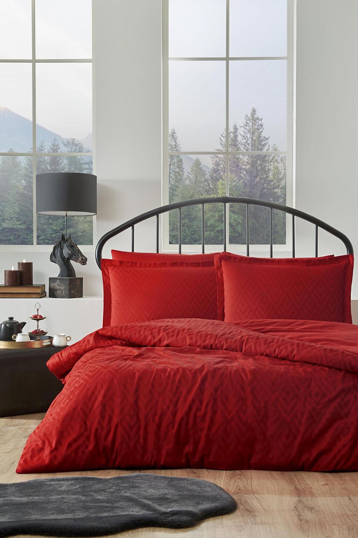 Özdilek Geometrik Çift Kişilik Jakarlı Saten Nevresim Takımı