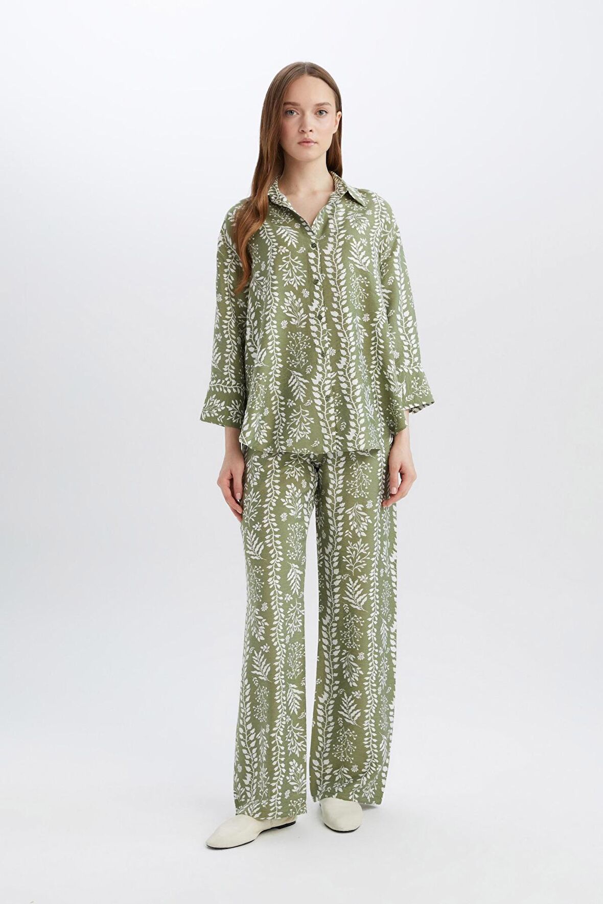 DeFacto Rahat Palazzo Pantolon Wide Leg Geniş Bol Paça Desenli Yüksek Bel C4042AX25SPGN698