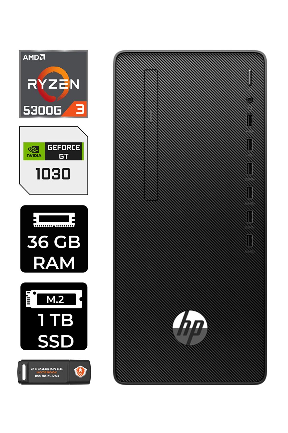 HP 295 G9 RYZEN 3 5300G 36GB RAM 1TB SSD GT1030/4GB W11HOME 6D391EA MASAÜSTÜ PC & PER4 BELLEK