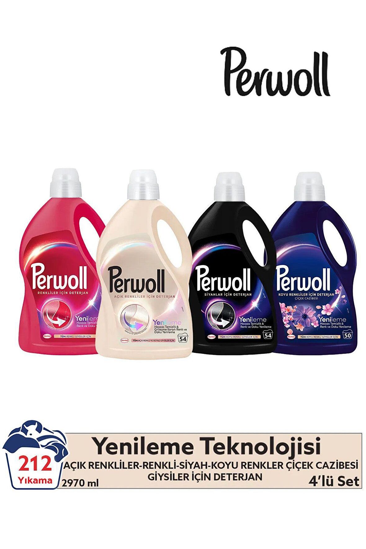 Perwoll Hassas Bakım Beyazlar Siyah Renkli (2.97L 162 Yıkama ) ÇiçekCazibesi Koyu Renkliler (2.75L 50 Yıkama) 4'lü Set