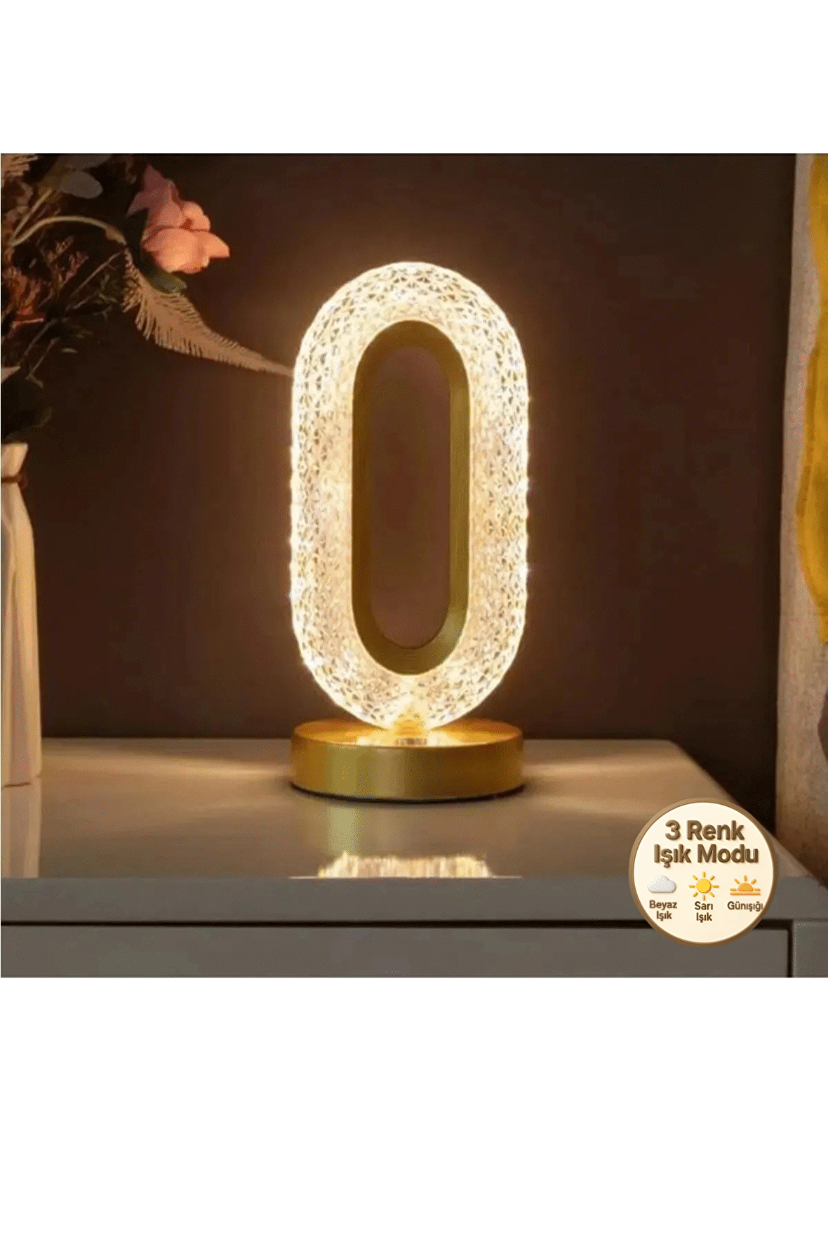 Litra Lighting Alfa Gold 3 Renk Modu Kristal Elektrikli Yılbaşı Masa ve Gece Lambası