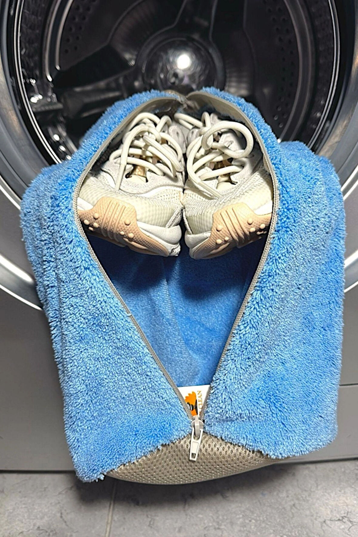 Mikrofiber Ayakkabı Yıkama Çantası Fermuarlı Büyük Boy Mavi Renk Fileli
