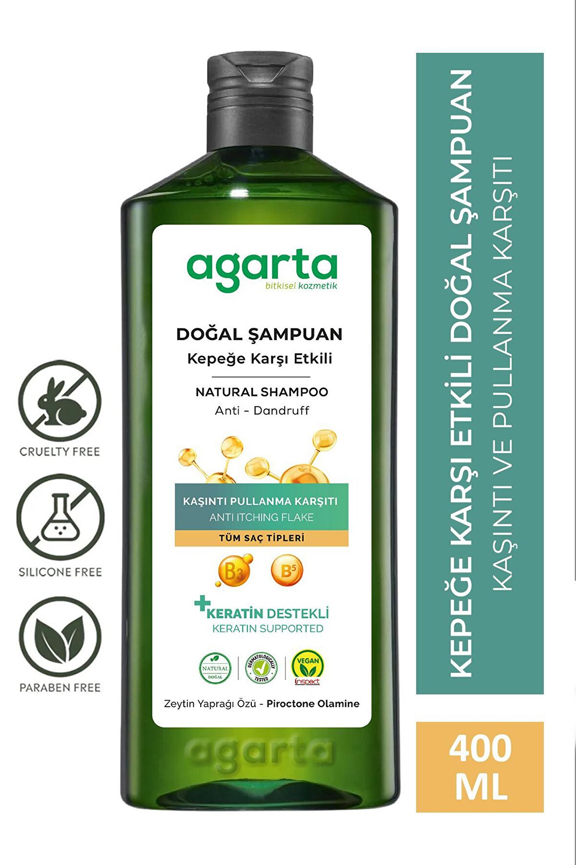 Doğal, Vegan, Tuzsuz Kepeğe Karşı Etkili Şampuan 400 ml