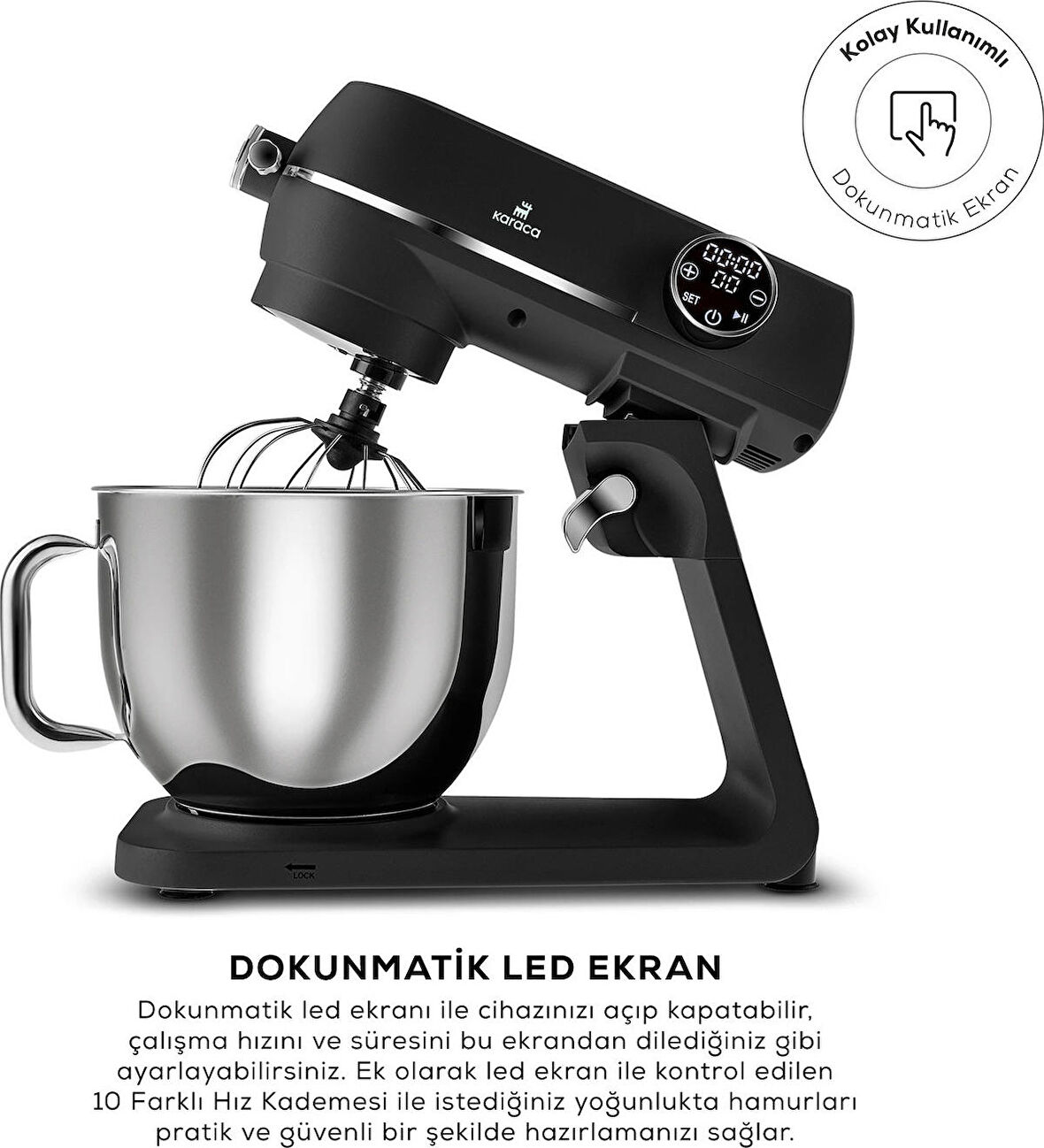 Karaca Multichef Artisan Digital Ekran 7 Litre Döküm Stand Mikser Siyah 1800w